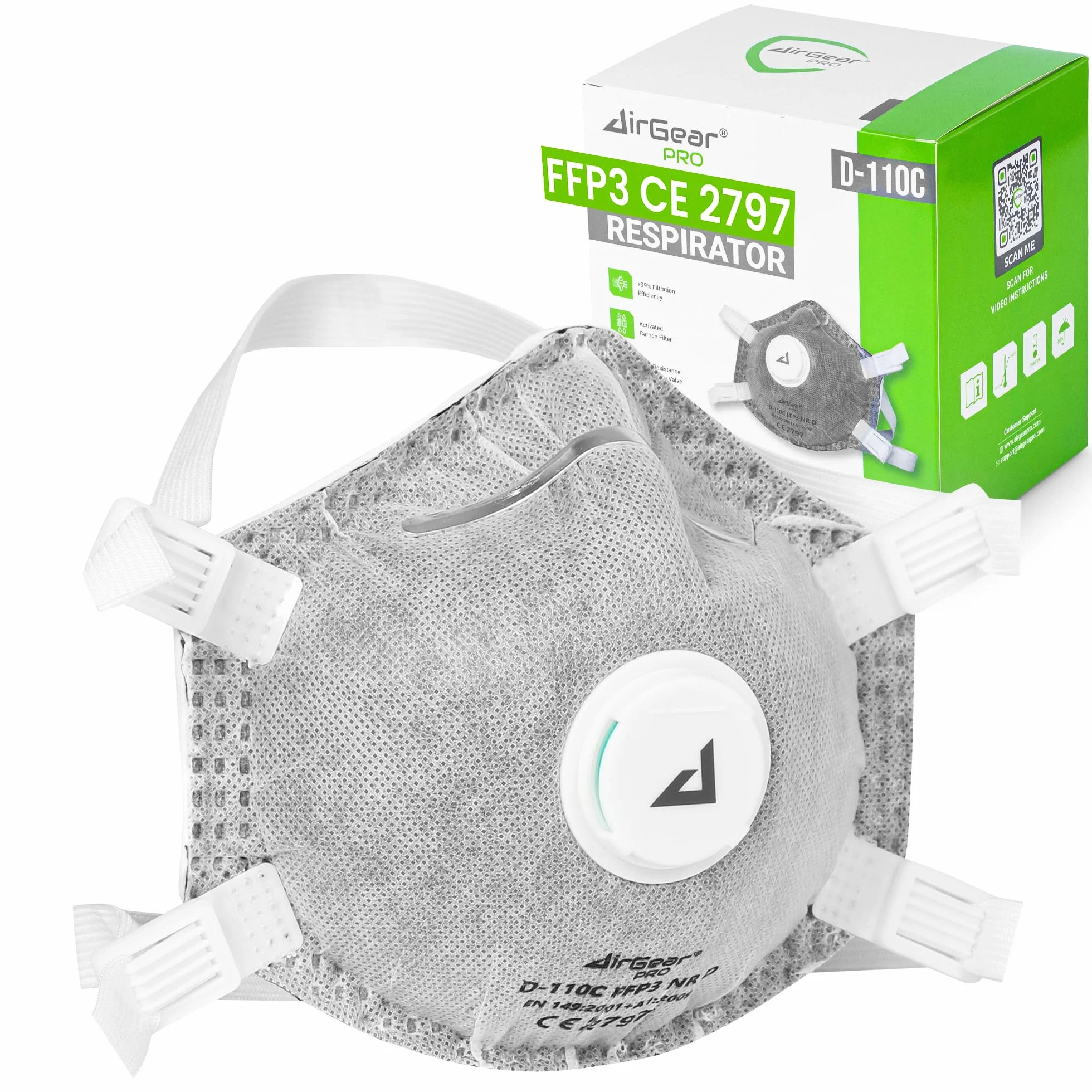 AirGearPro D-110C FFP3 maska z zaworem (zestaw 20 sztuk) – maska przeciwpyłowa – maska przeciwpyłowa – ochrona dróg oddechowych np. przed drobnym pyłem, pleśnią