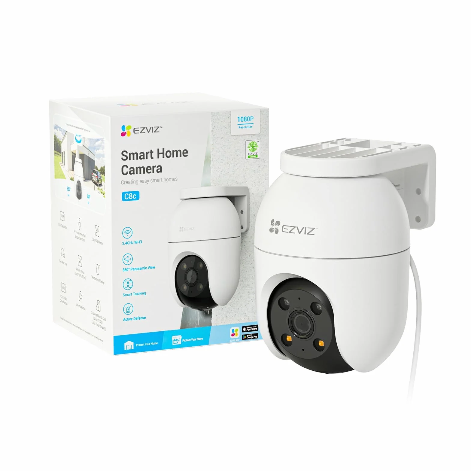EZVIZ C8c 2MP Zewnętrzna kamera nadzorująca WiFi 360° z funkcją automatycznego śledzenia zoomu, wykrywanie kształtu człowieka, kolorowy noktowizor, dwukierunkowy dźwięk, wodoodporny IP65, aktywna