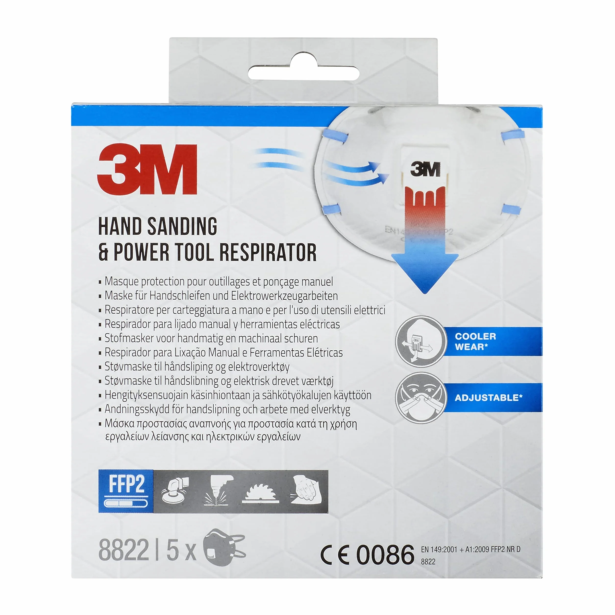 3M 8822PRO5 FFP2 maski oddechowe, zestaw 5 sztuk, do ręcznego szlifowania, elektronarzędzi