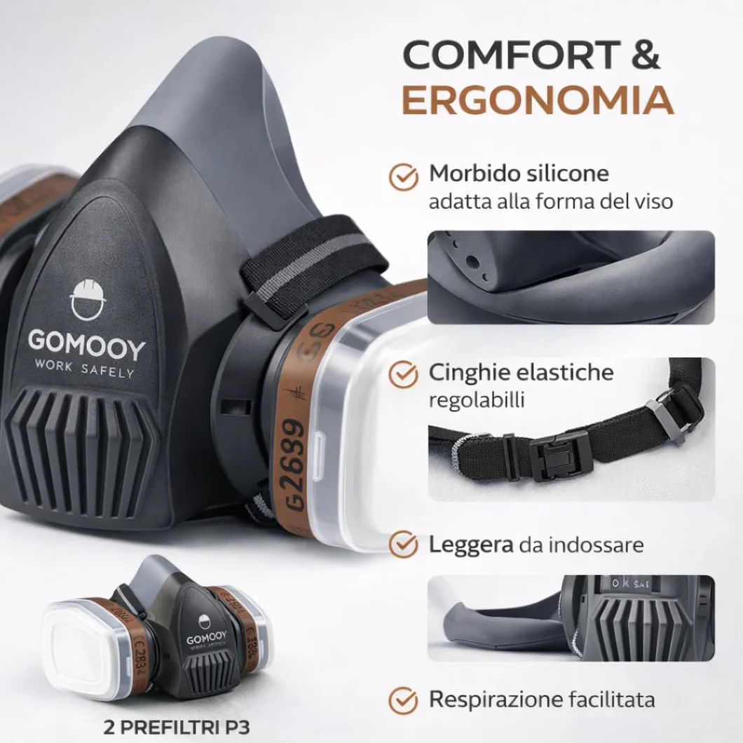 Podwójny Filtr | NOWY PROJEKT 6 FILTRÓW ZAWIERAJĄCYCH | Respirator Pyłoszczelny Ochrona Pracy Produkty Chemiczne Proszek Lakier Toksyczne Pary |