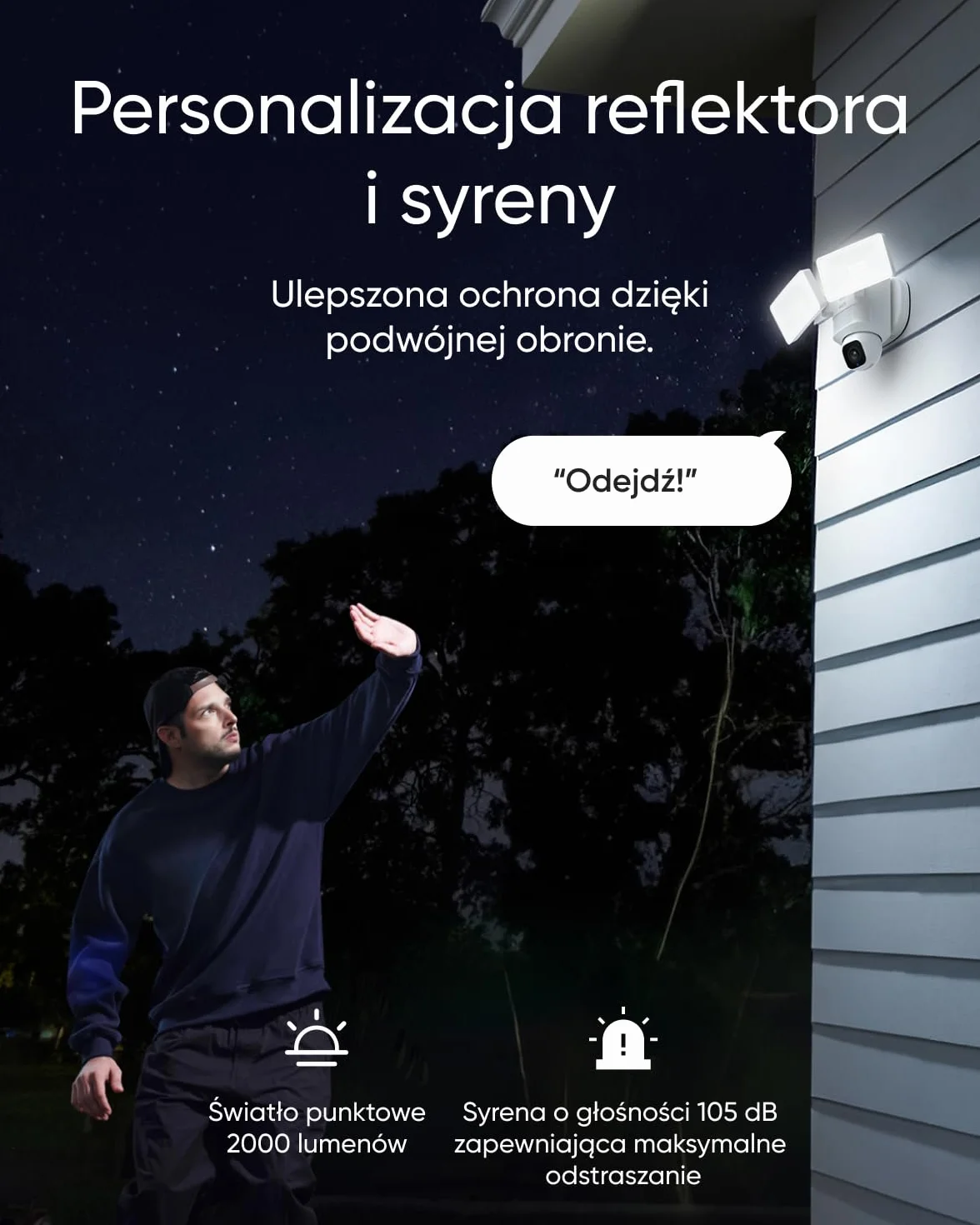 Kamera Floodlight E30 firmy eufy, zewnętrzna kamera bezpieczeństwa, ruch kamery 360°, wykrywanie i śledzenie AI, wideo 2K, Wi-Fi 2,4 GHz, 2000 lumenów, nagrywanie 24/7