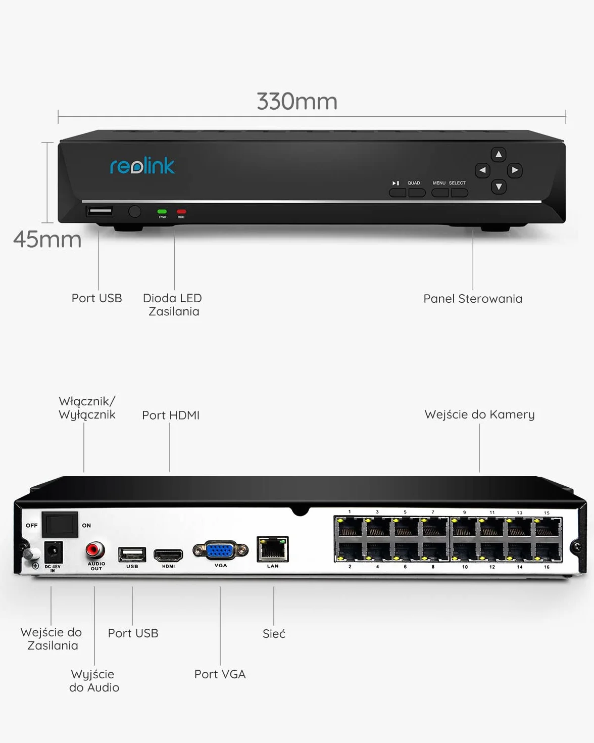 Reolink PoE NVR 16-kanałowy Zestaw kamer do monitoringu CCTV Sieciowy rejestrator wideo z dyskiem twardym 3TB obsługujący kamerę 5MP 4MP 1080P ciągłe nagrywanie 24h/7, RLN16-410