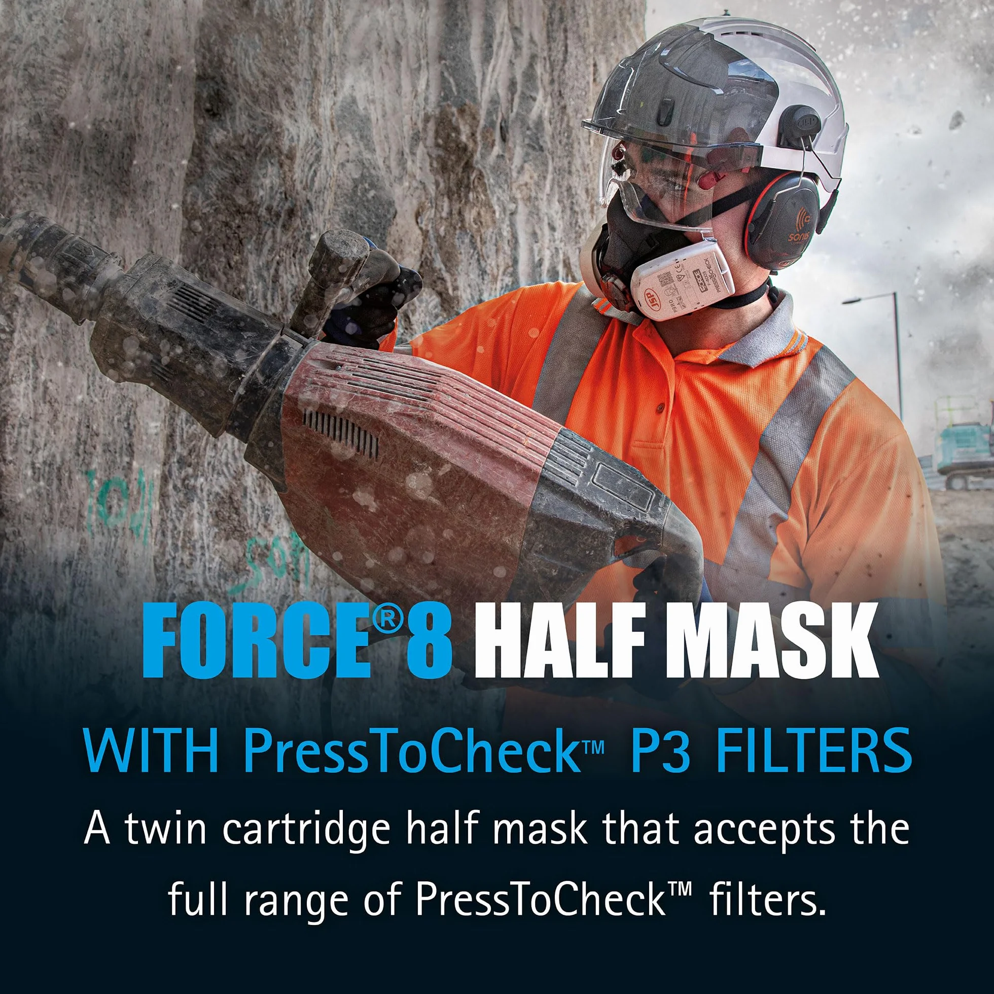 JSP BHT0A3-0L5-N00 Force 8 półmaska z Press-to-Check, filtr P3