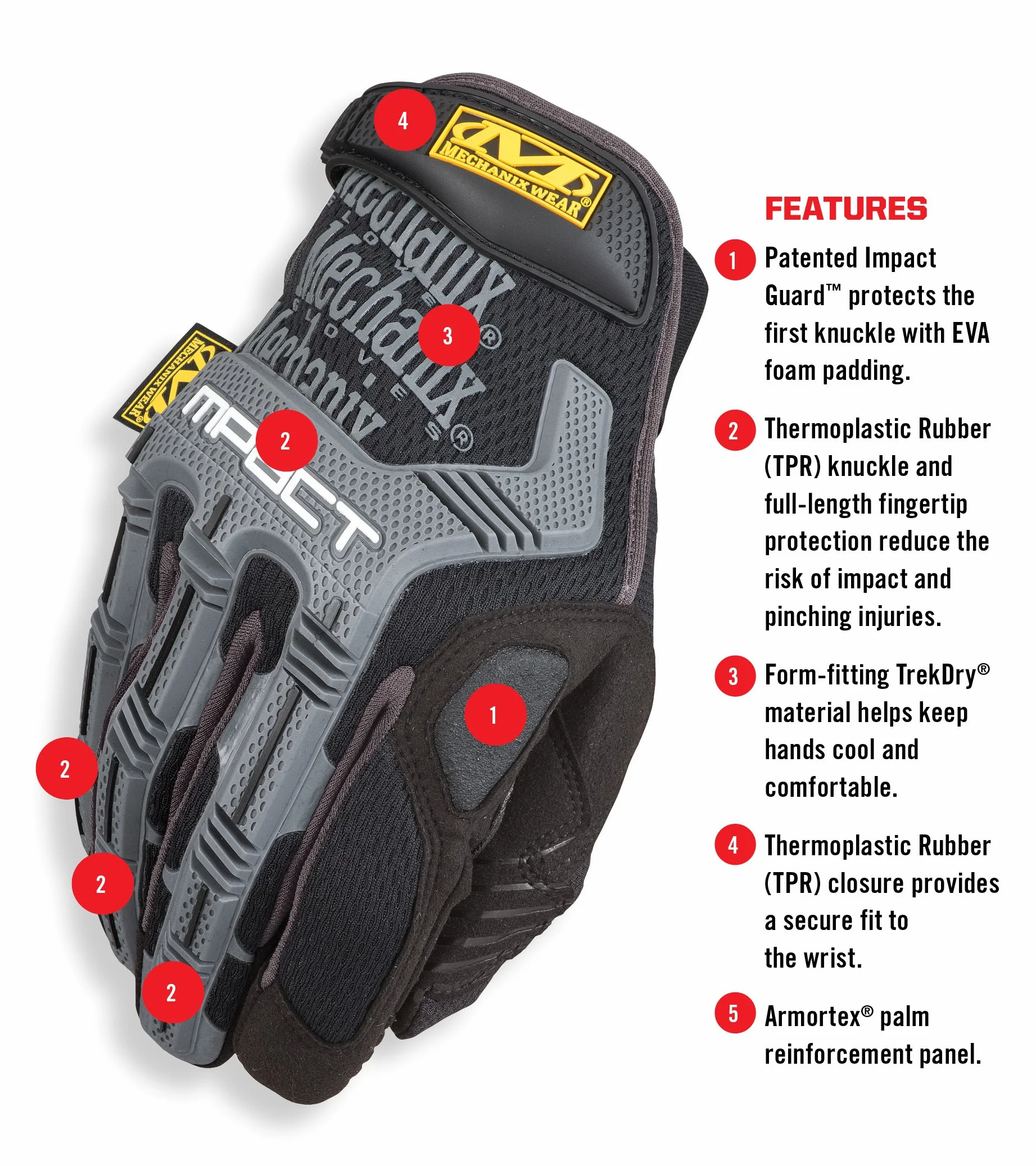 Mechanix Męskie M-pact Mechanix Wear M PACT Rękawice Średni Czarny, CZARNY SZARY, M UK
