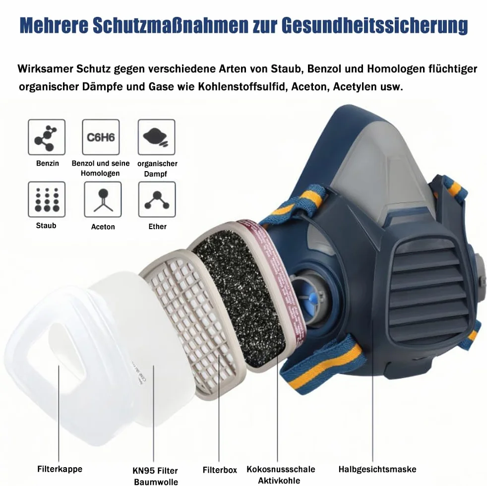 Maska gazowa, pełna, ochrona dróg oddechowych, ochrona przed kurzem, survivalowa i chemia, z filtrem z węglem aktywnym, ochrona dróg oddechowych, drobny pył do gazów, chemikaliów (MS59, półtwarz)