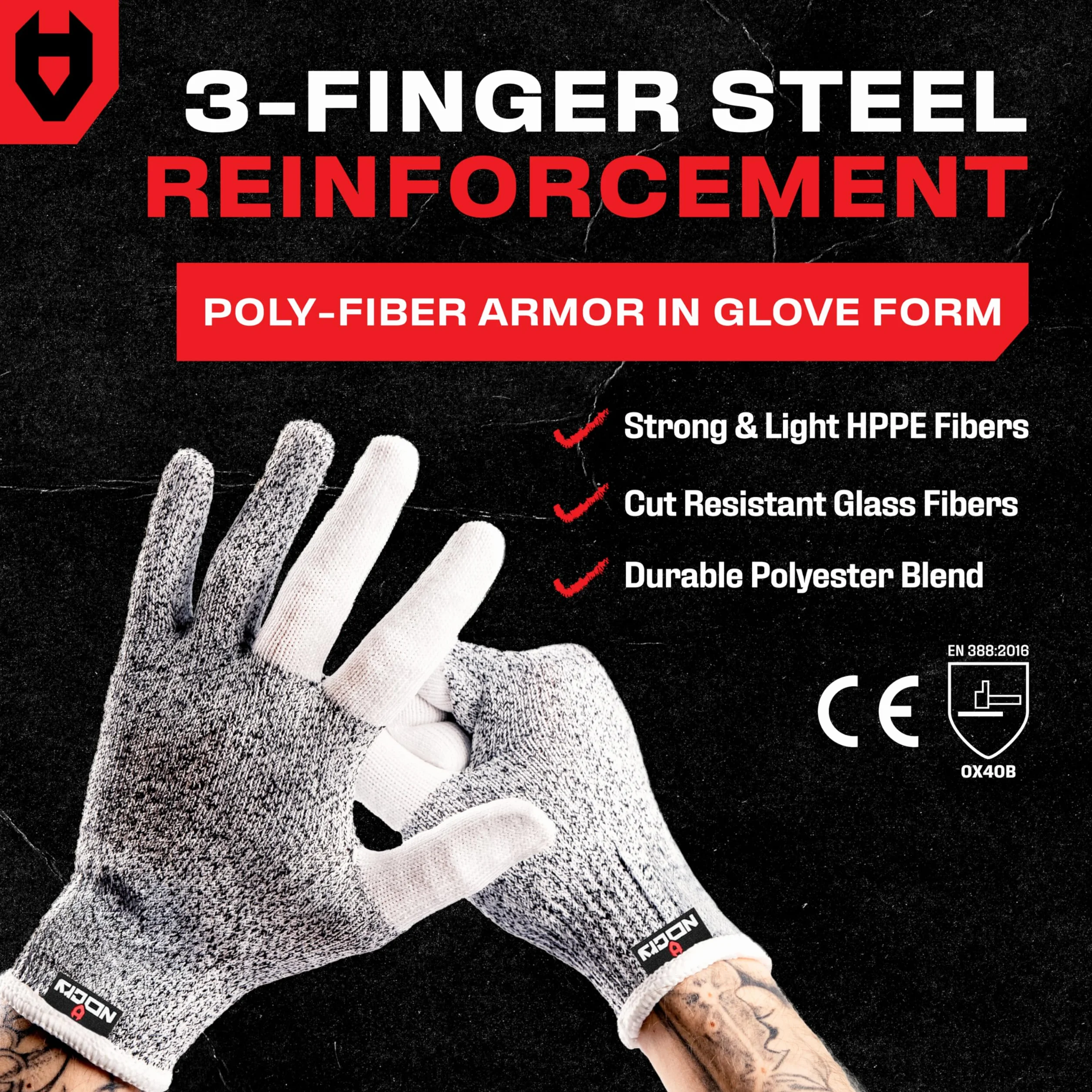 NoCry Cut Resistant Work Gloves for Women and Men, with Reinforced Fingers; Comfortable, 100% Food Grade Kitchen Cooking Hand Protection; Ambidextrous Safety Gear for Cutting; Level 5 Protection