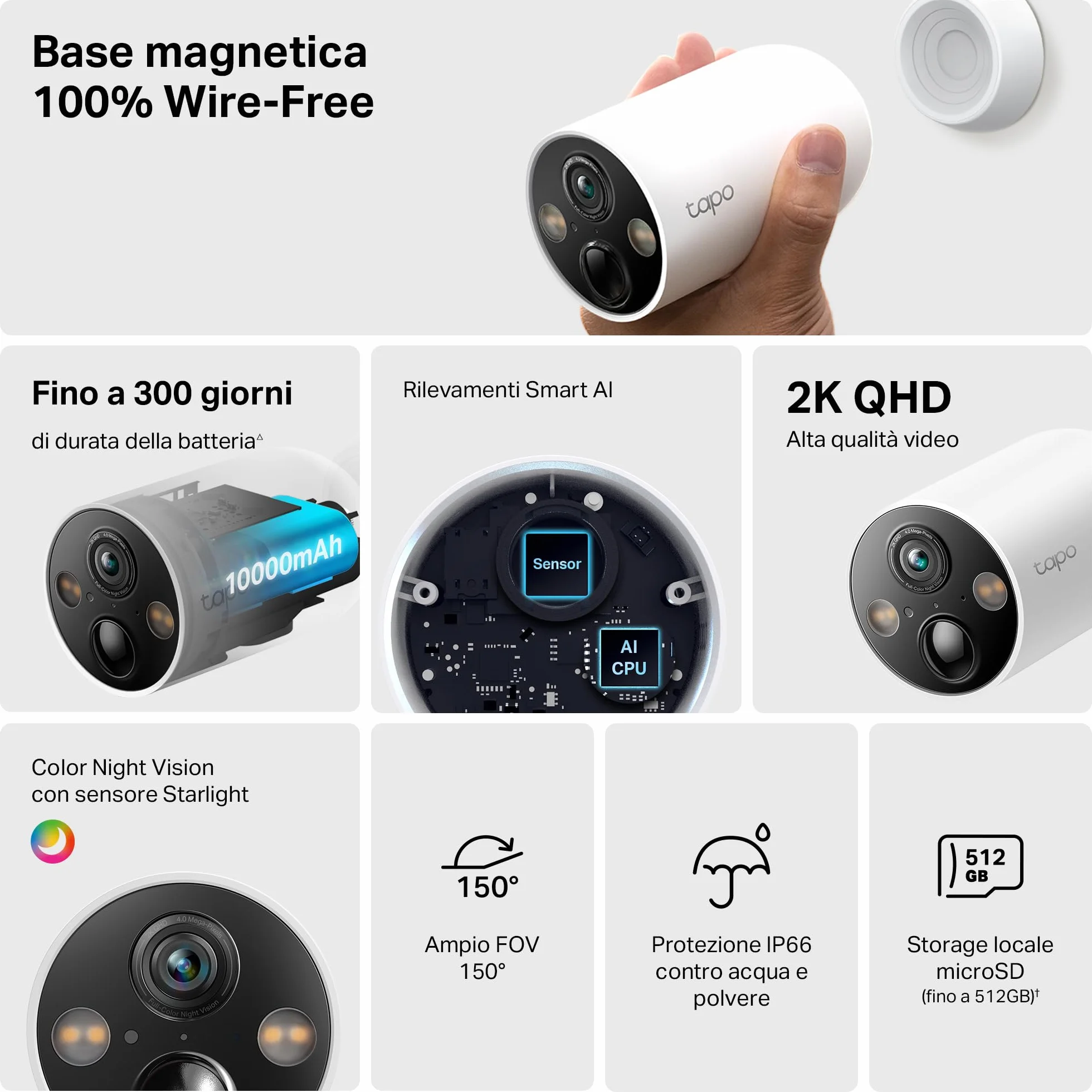 TP-Link Tapo C425 (4-pack) | Zestaw 4 kamer Wi-Fi 2K QHD na baterie | Kolorowy tryb nocny | AI detekcja | Wymaga stacji H200 | Kompatybilne z Alexa i Google Home