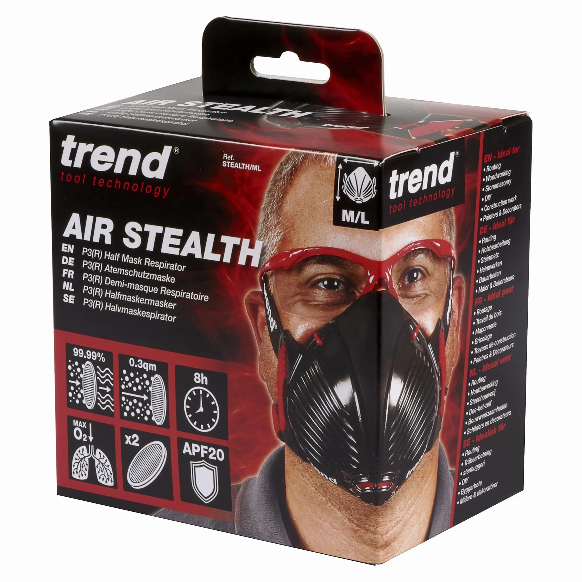 Trend Maska przeciwpyłowa ML Stealth P3 Wielokrotnego użytku, APF20 X WEL, zawiera wymienne filtry, różne kolory (Black/Red lub Black/Green), Średniej wielkości, STEALTH/ML