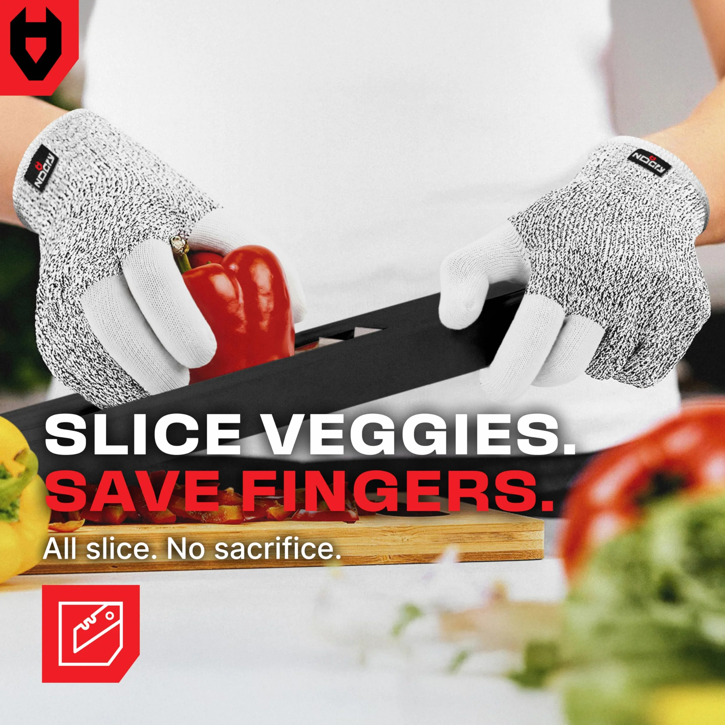 NoCry Cut Resistant Work Gloves for Women and Men, with Reinforced Fingers; Comfortable, 100% Food Grade Kitchen Cooking Hand Protection; Ambidextrous Safety Gear for Cutting; Level 5 Protection