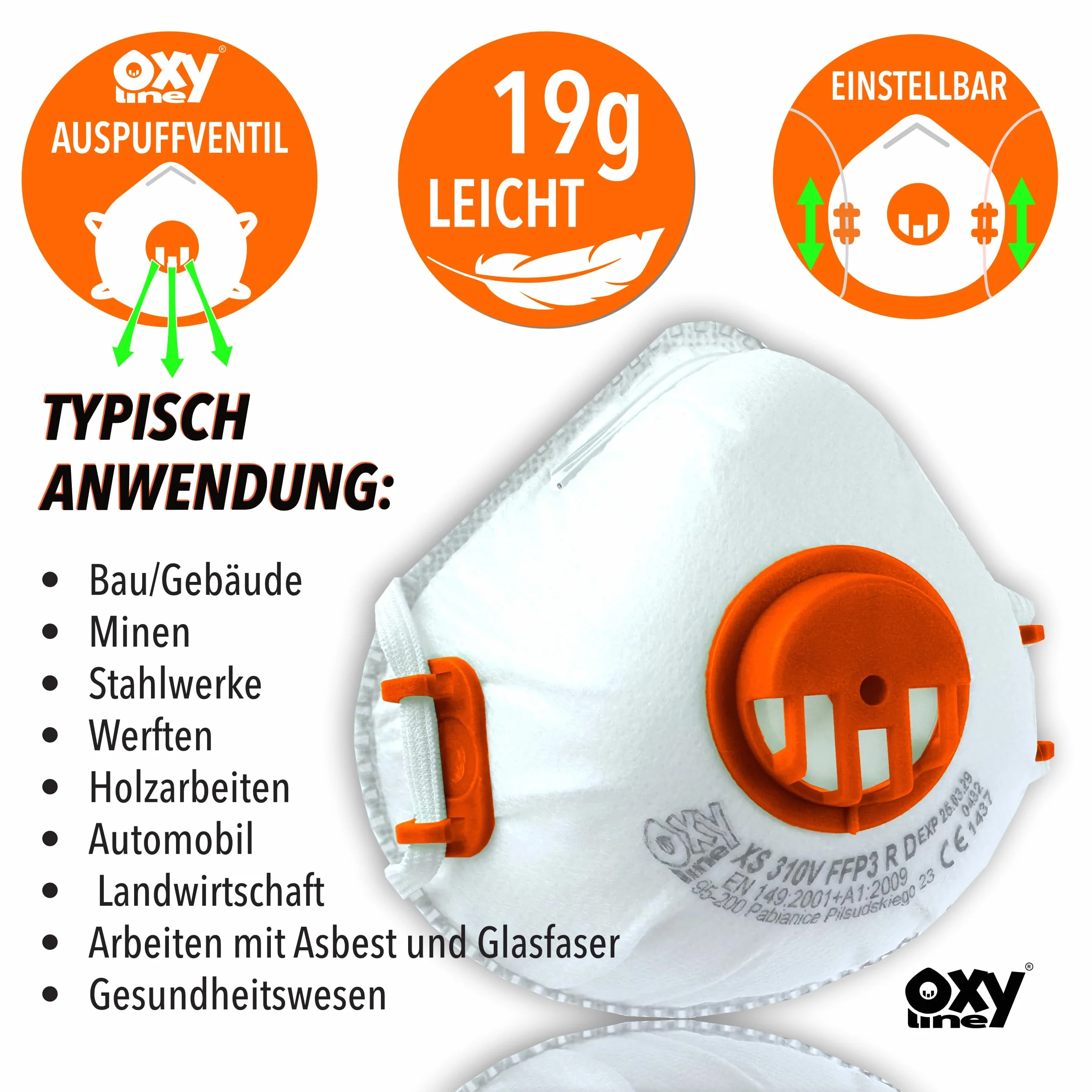 XS 310 V FFP3 R D Półmaska przeciwpyłowa wielokrotnego użytku z zaworem, EXTRA FIT 10 szt.
