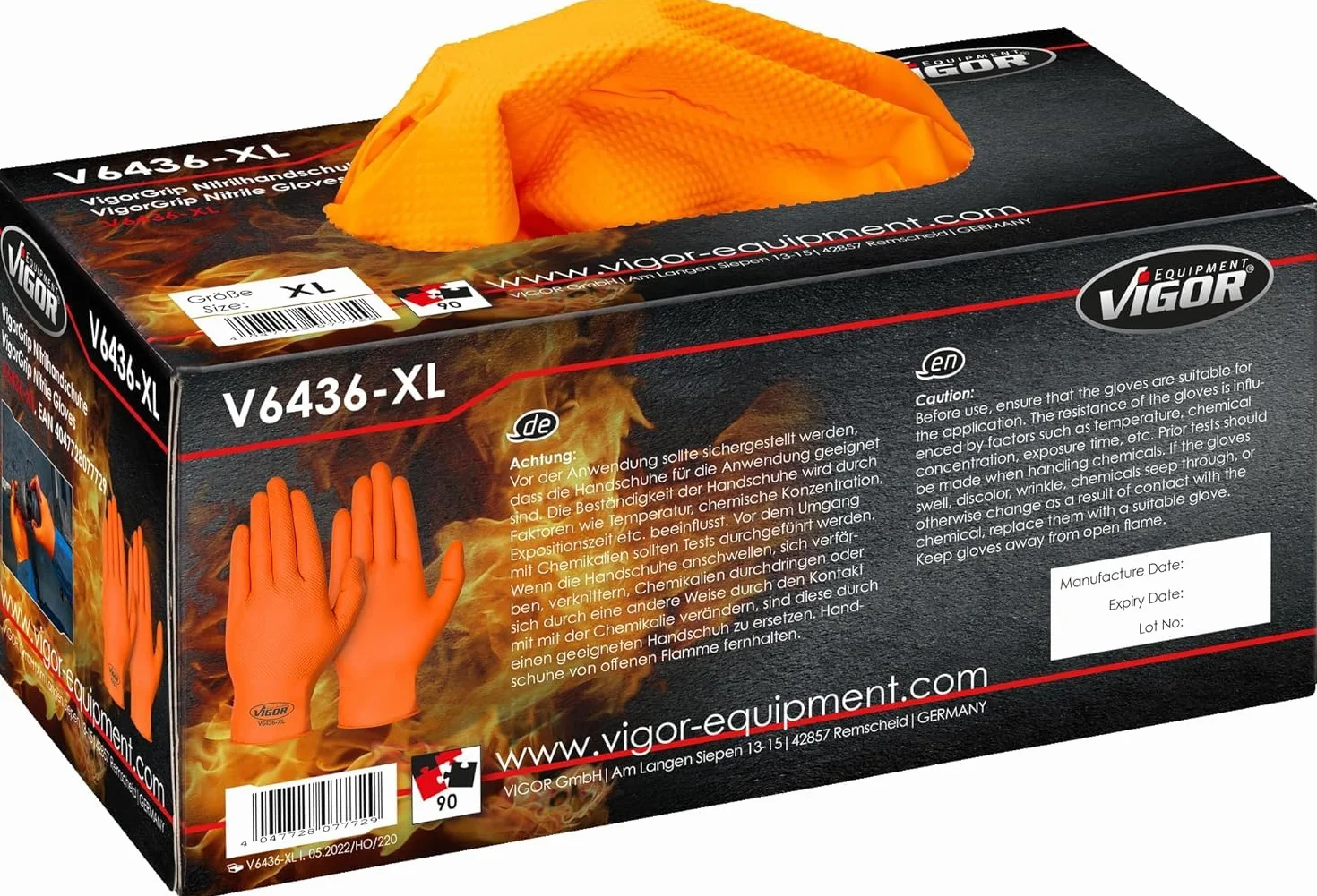 ViGOR V6436-XL 90-pak I doskonała chwytność, antypoślizgowe nawet podczas pracy z olejem, smarem, chemikaliami i brudem I rękawice do ekranów dotykowych I kolor: pomarańczowy, XL