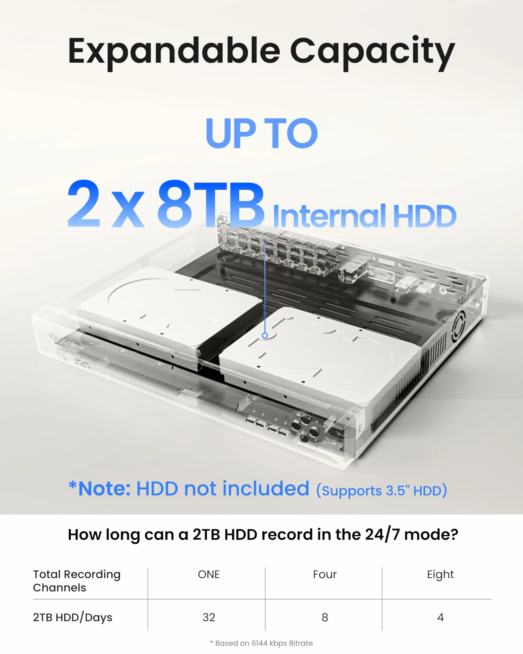 Reolink PoE NVR 16-kanałowy Rejestrator do Monitoringu CCTV Bez Dysku Twardego, Obsługa Kamer IP 5MP/4MP/1080P HD, Ciągłe Nagrywanie 24/7, RLN16-410