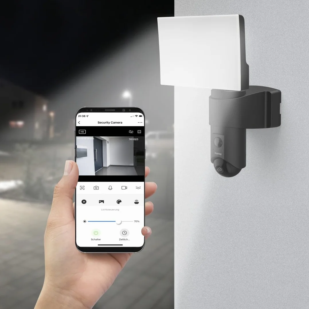 Hama kamera zewnętrzna WiFi (monitoring, reflektor, czujnik ruchu, noktowizor, Full HD 1080p, IP54, na kartę pamięci, WLAN) czarna