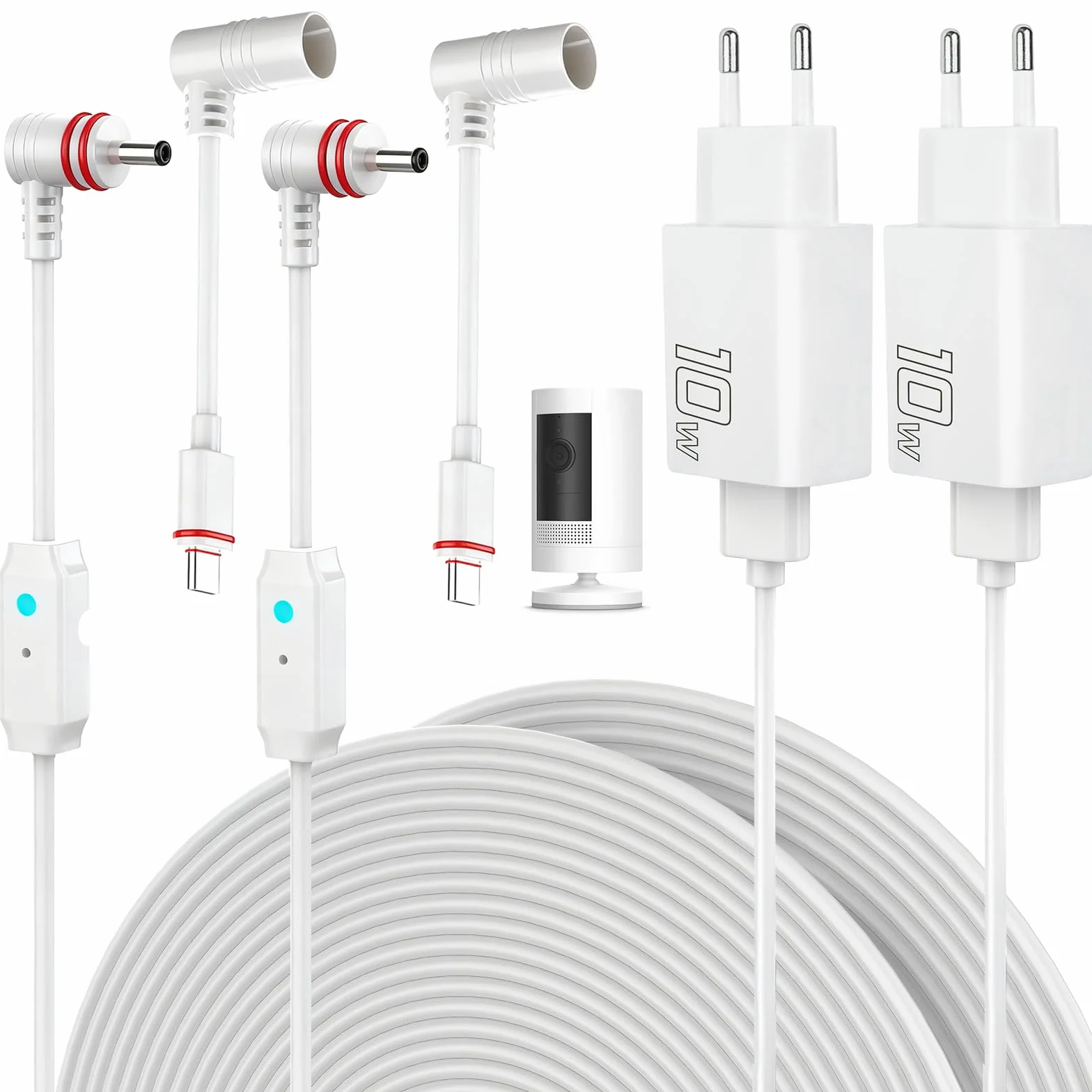 2-pak 7 m długości kabla zasilającego i adaptera, kompatybilny z Ring Spotlight Cam Plus/Pro i Stick Up Cam. akumulator, kabel do ładowania do pierścienia, odporna na warunki atmosferyczne wtyczka