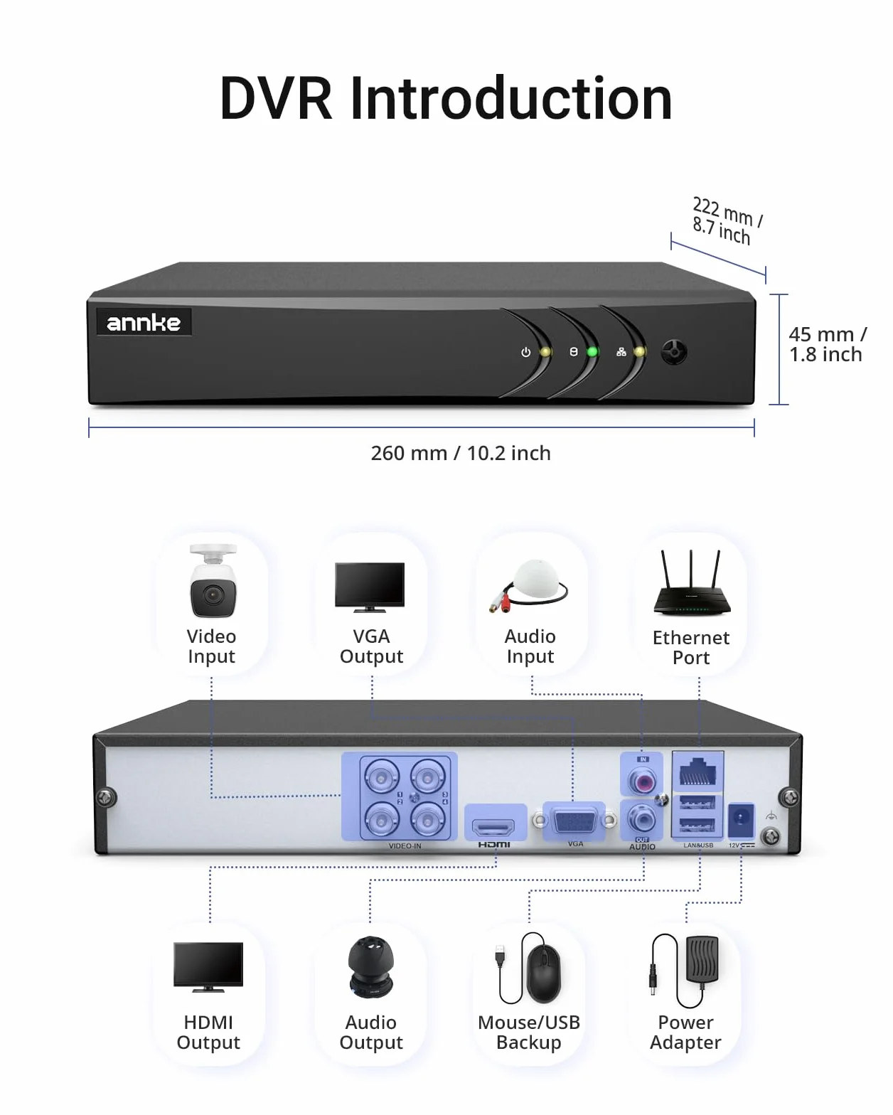 ANNKE 3K / 5MP Lite 5 w 1 rejestrator DVR 4 kanały bezpieczeństwa z wykrywaniem osób / pojazdów obsługuje 4 kamery analogowe/AHD/TVI/CVI i 1 kamerę IP, dysk twardy nie wchodzi w zakres dostawy