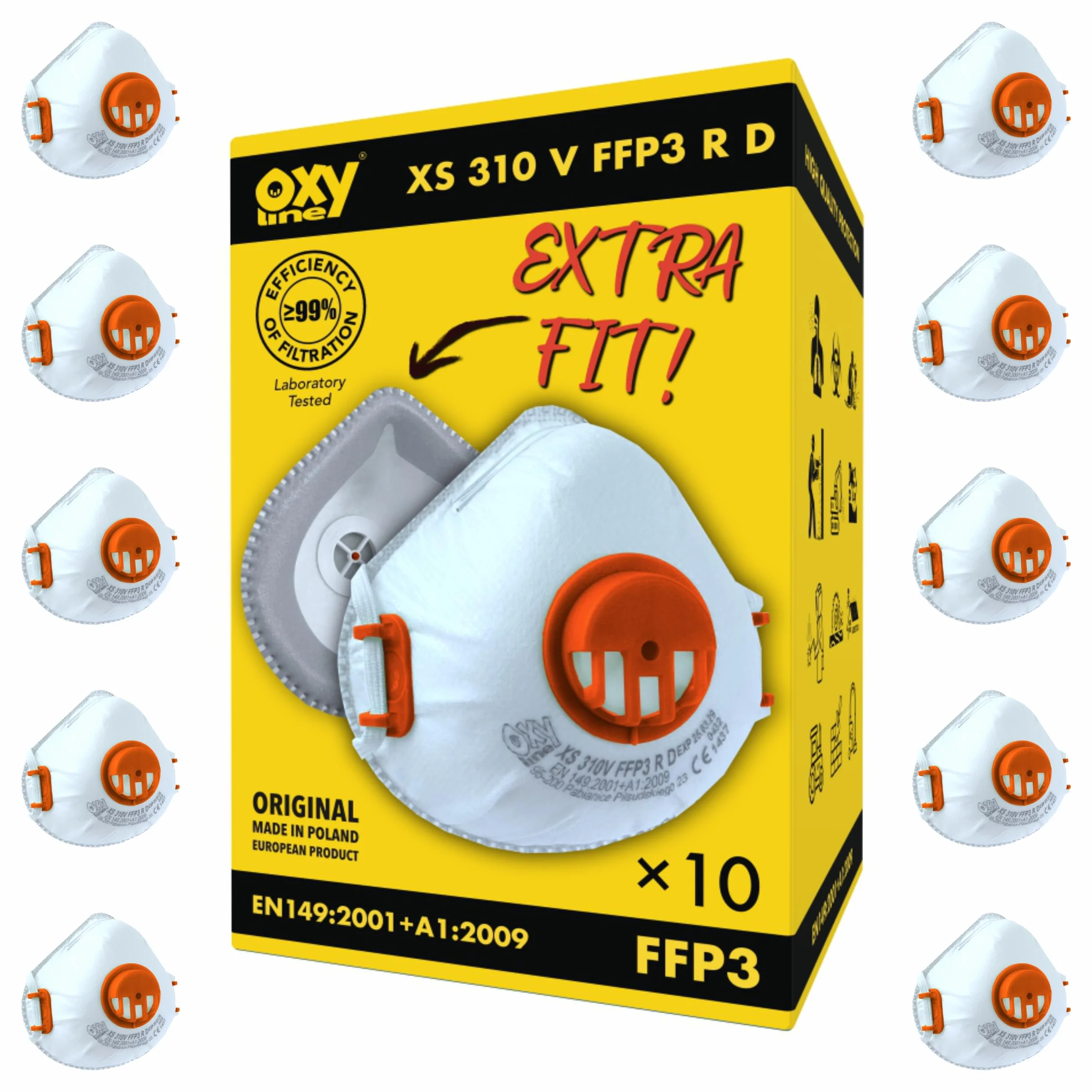 XS 310 V FFP3 R D Półmaska przeciwpyłowa wielokrotnego użytku z zaworem, EXTRA FIT 10 szt.