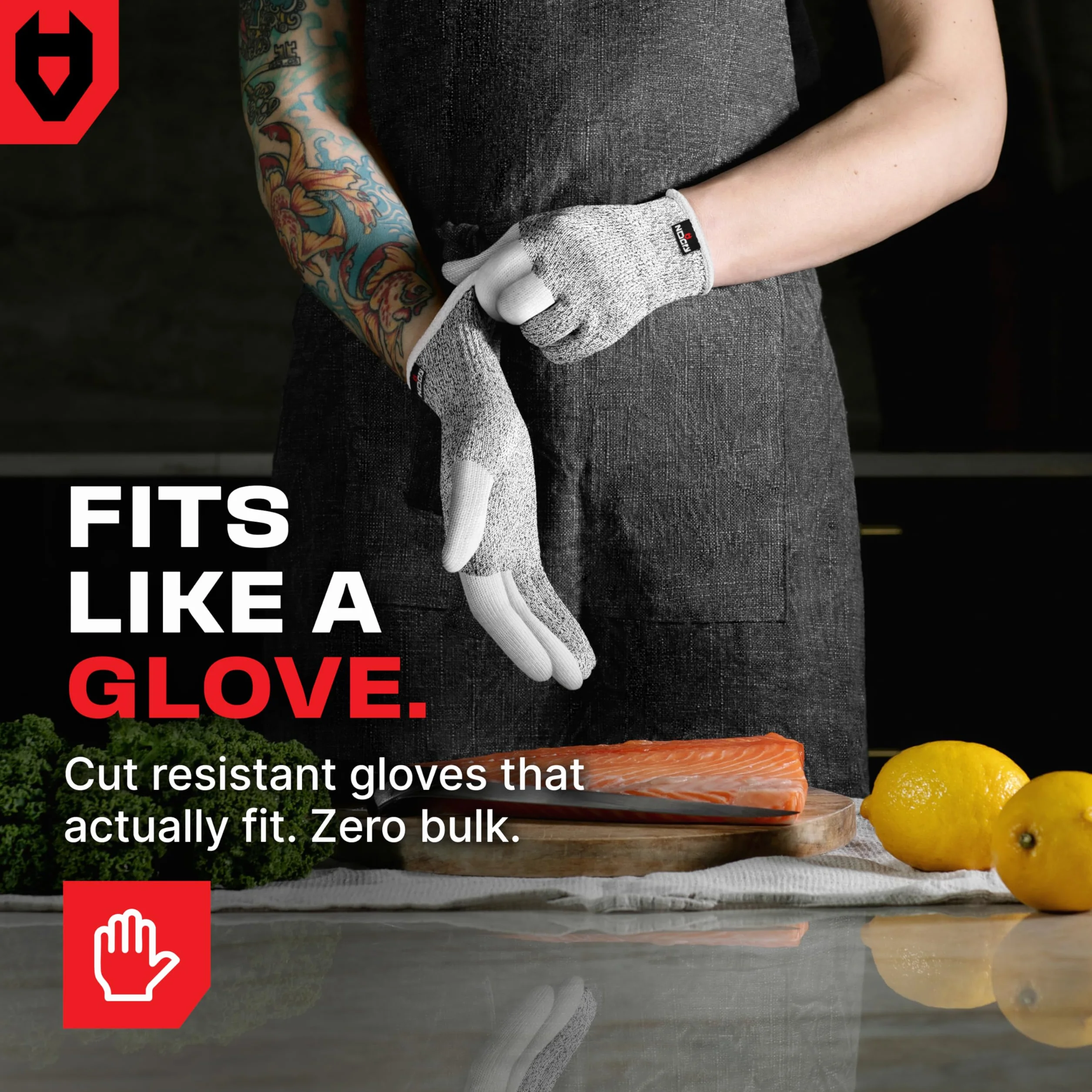 NoCry Cut Resistant Work Gloves for Women and Men, with Reinforced Fingers; Comfortable, 100% Food Grade Kitchen Cooking Hand Protection; Ambidextrous Safety Gear for Cutting; Level 5 Protection
