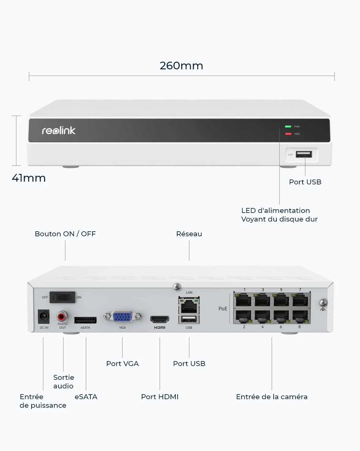Reolink 4K PoE NVR 8-kanałowy Zestaw kamer do monitoringu CCTV Sieciowy rejestrator wideo z dyskiem twardym 2 TB Obsługa kamer IP 8MP 5MP 4MP 1080P HD 24/7 Monitoring, RLN8-410 (Biały)