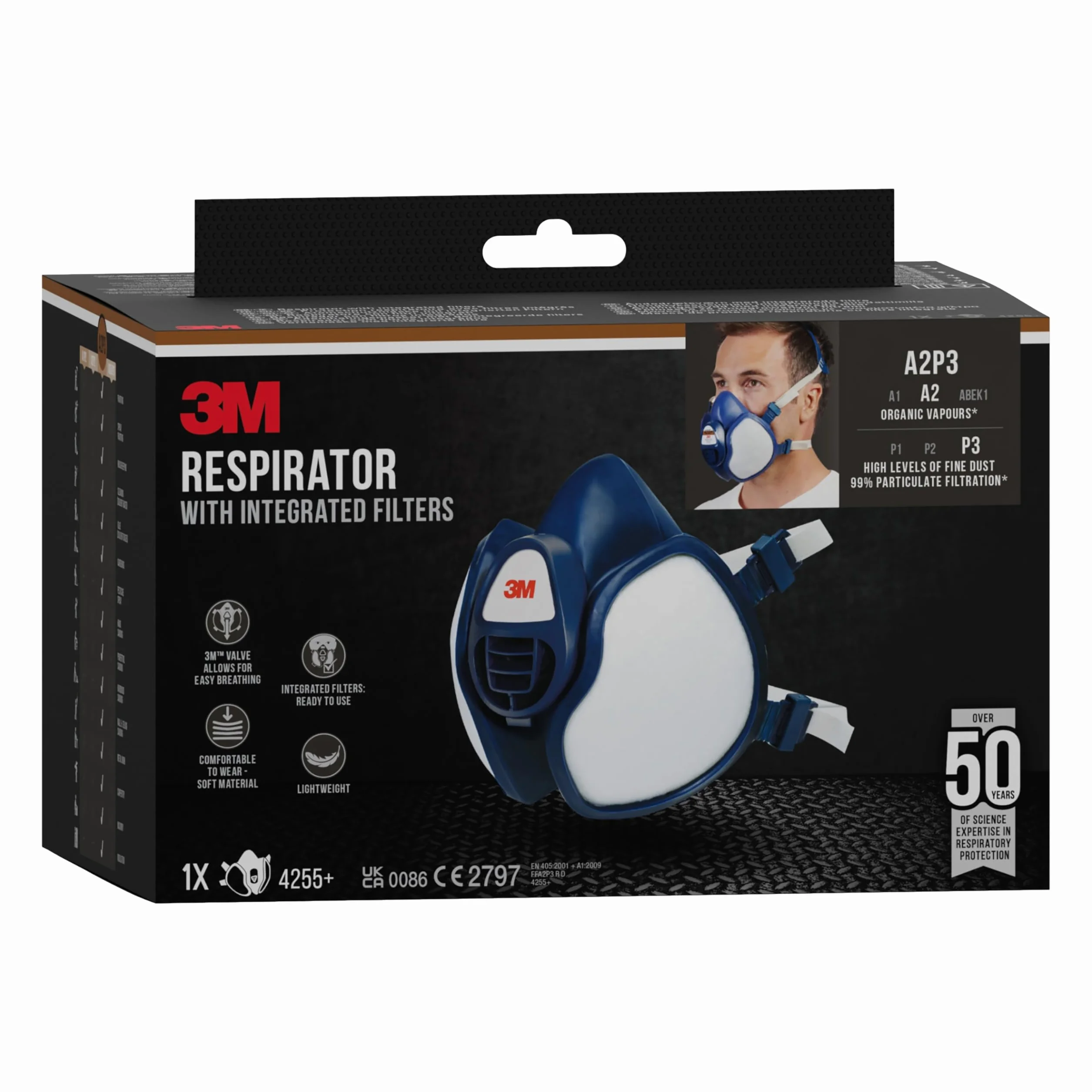 3M Respirator z wbudowanymi filtrami 4255+, Pary organiczne A2P3