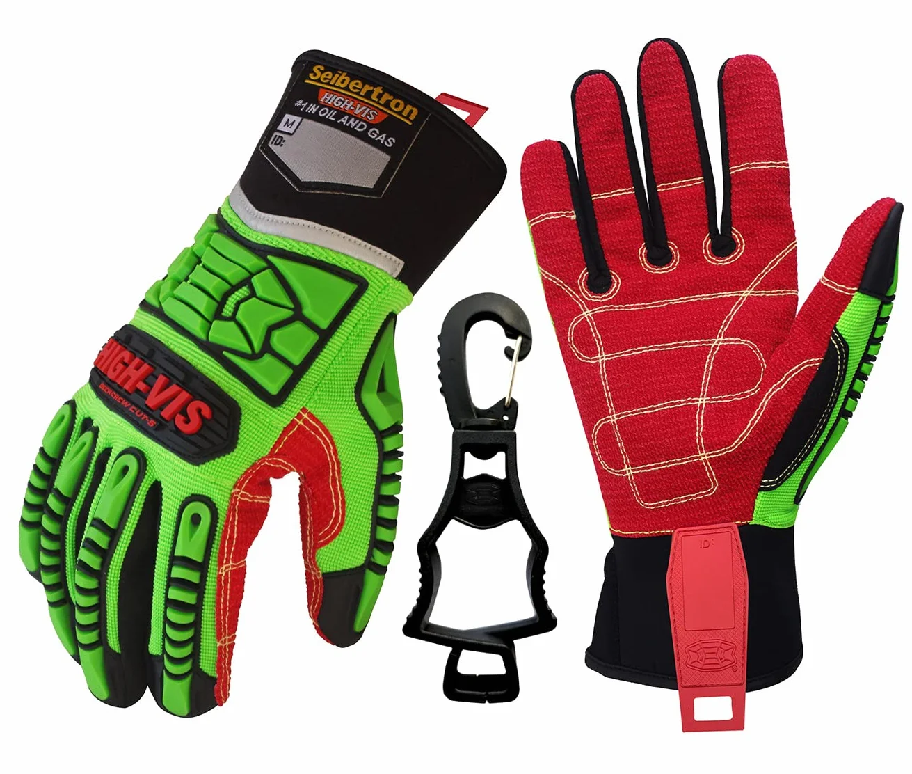 Seibertron HIGH-VIS HDC5 Level 5 Cut Resistant Deckhand Gloves High Performance Protection Impact Resistant Oil and Gas Safety Gloves CE EN388 4543 M With 1 Black Glove Clip