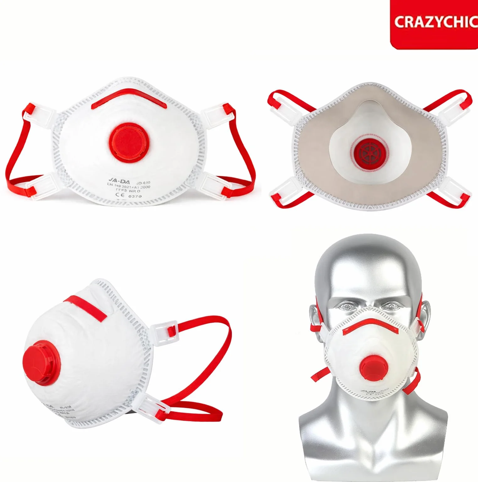 CRAZYCHIC - 20 Maska FFP3 NR D - Zawór Przeciwpyłowy Norma CE EN149 - Ochrona Dróg Oddechowych Przed Zanieczyszczeniami I Dymem - Maska Do Prac Malarskich Budowlanych Przemysłowych I Chemicznych