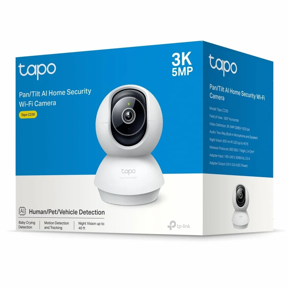 TP-Link Tapo C230 | Kamera Wi-Fi 2K QHD z HDR i trybem nocnym | Detekcja AI | Dwukierunkowe audio | Obsługa microSD do 512 GB | Kompatybilna z Alexa i Google Home