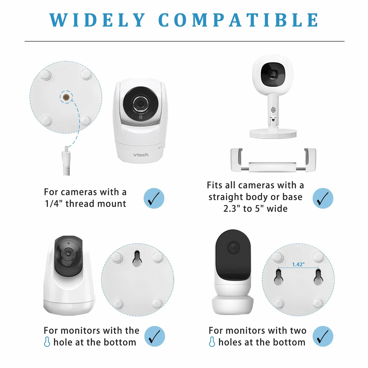 Uchwyt na kamerę do monitorowania dzieci 170 cm, regulowany w wysokości, kompatybilny z Nanit, Owlet, Infant Optics DXR-8 Pro, VTech, Vava, Eufy & Allen, z gwintowanym mocowaniem 1/4"
