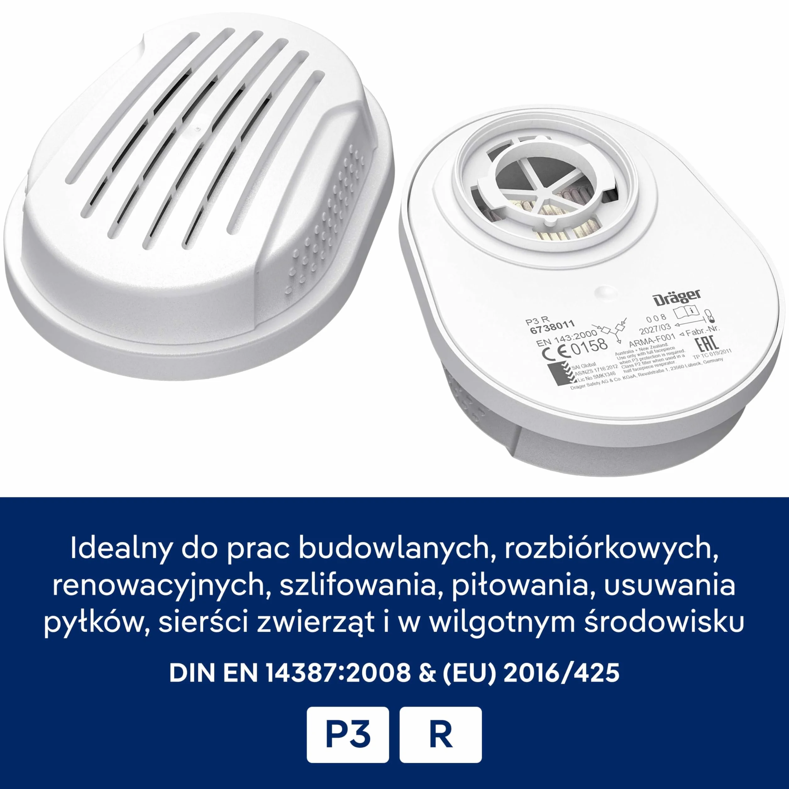Dräger X-plore 3300 zestaw półmasek rzemieślniczych wraz z filtrem cząstek stałych P3 R | przeciw drobnemu kurzowi/cząstkom