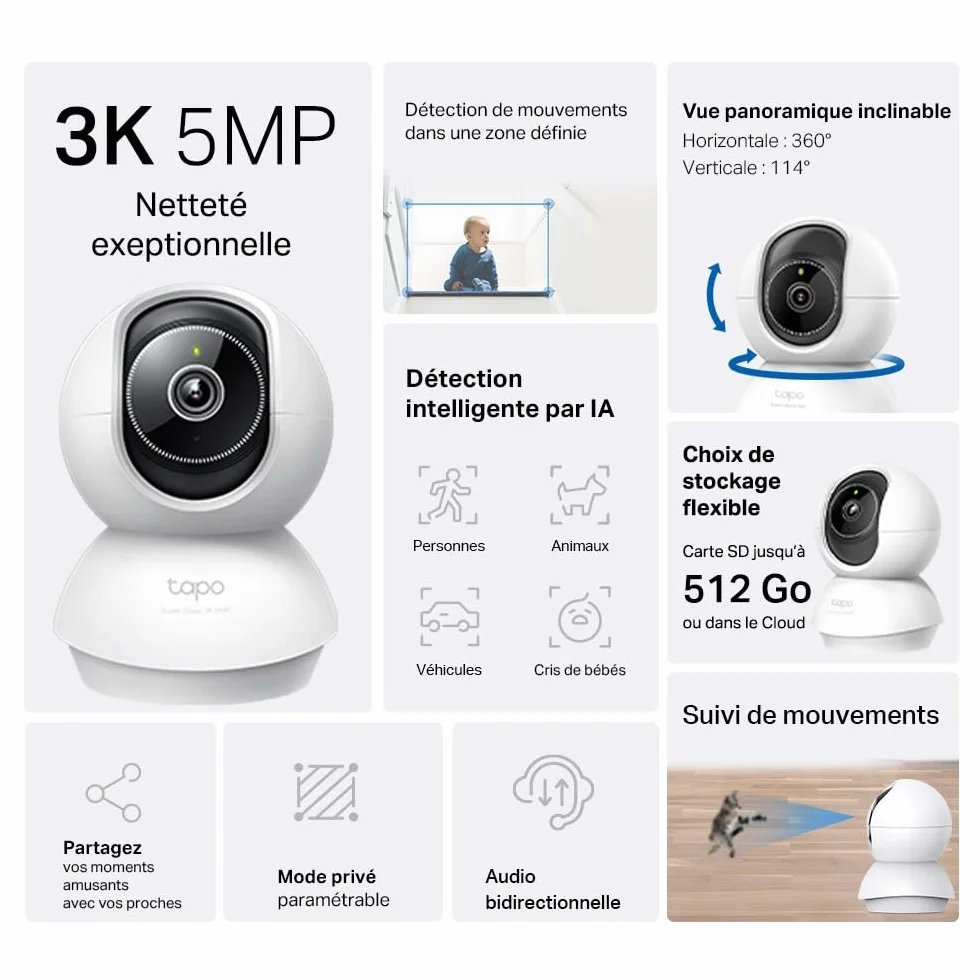 TP-Link Tapo C230 | Kamera Wi-Fi 2K QHD z HDR i trybem nocnym | Detekcja AI | Dwukierunkowe audio | Obsługa microSD do 512 GB | Kompatybilna z Alexa i Google Home