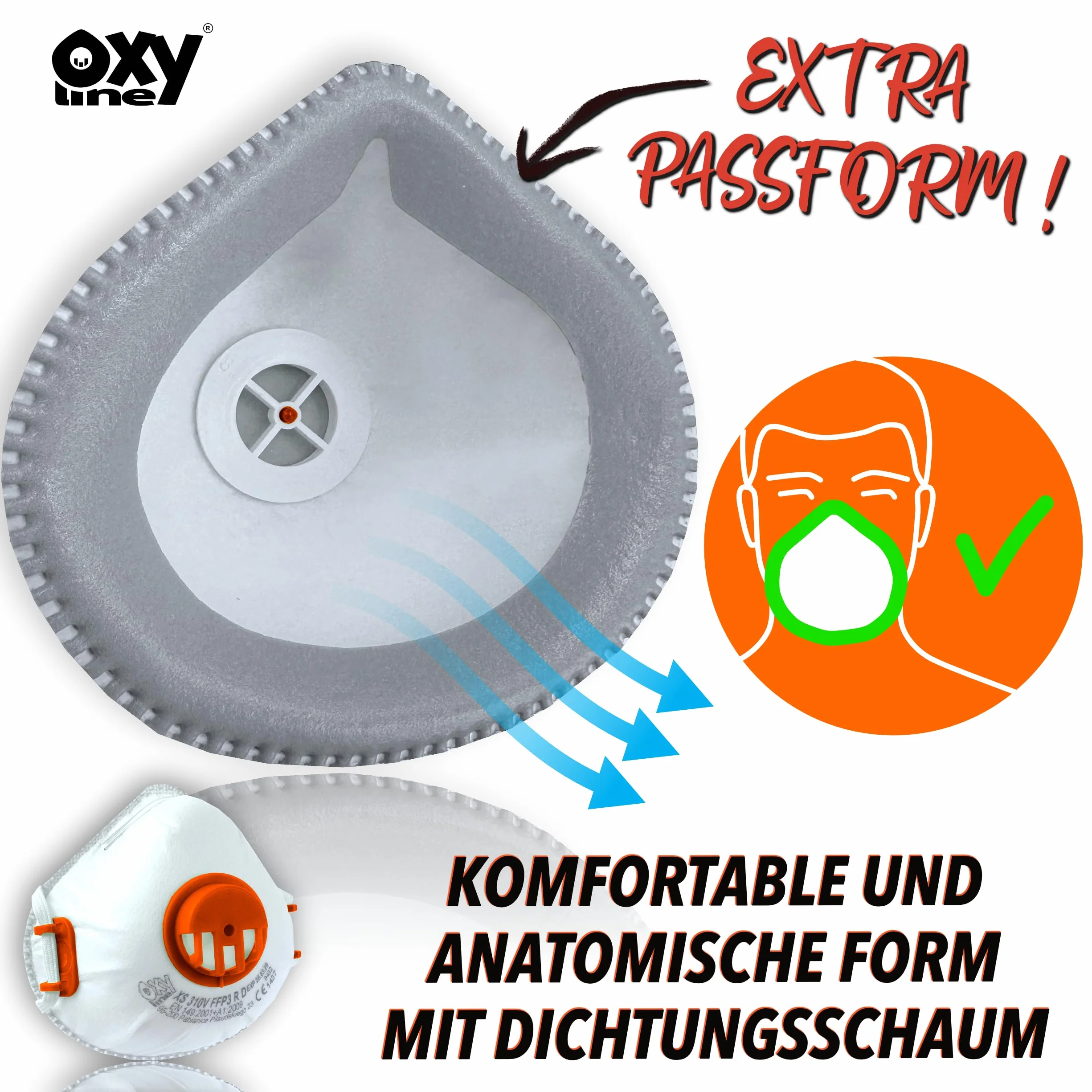 XS 310 V FFP3 R D Półmaska przeciwpyłowa wielokrotnego użytku z zaworem, EXTRA FIT 10 szt.