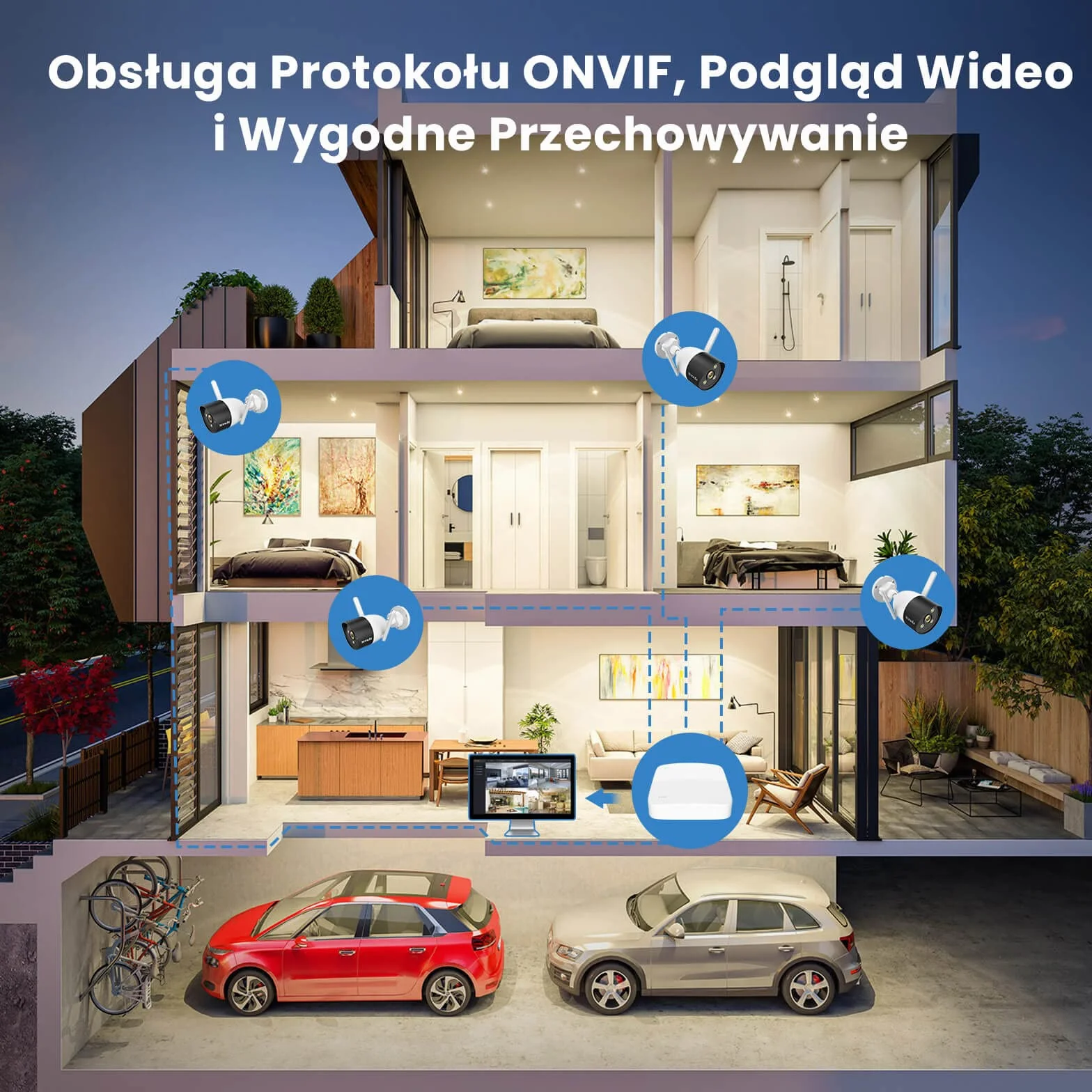 Tenda Kamera Monitoringowa Zewnętrzna Wewnętrzna WiFi - Kolorowa Kamera Nocna 30m, Kamera Bezpieczeństwa, Kontrola Aplikacji, Wykrywanie Ludzi AI, Dwukierunkowe Audio, Kompatybilna z Alexa, CT3 1080P