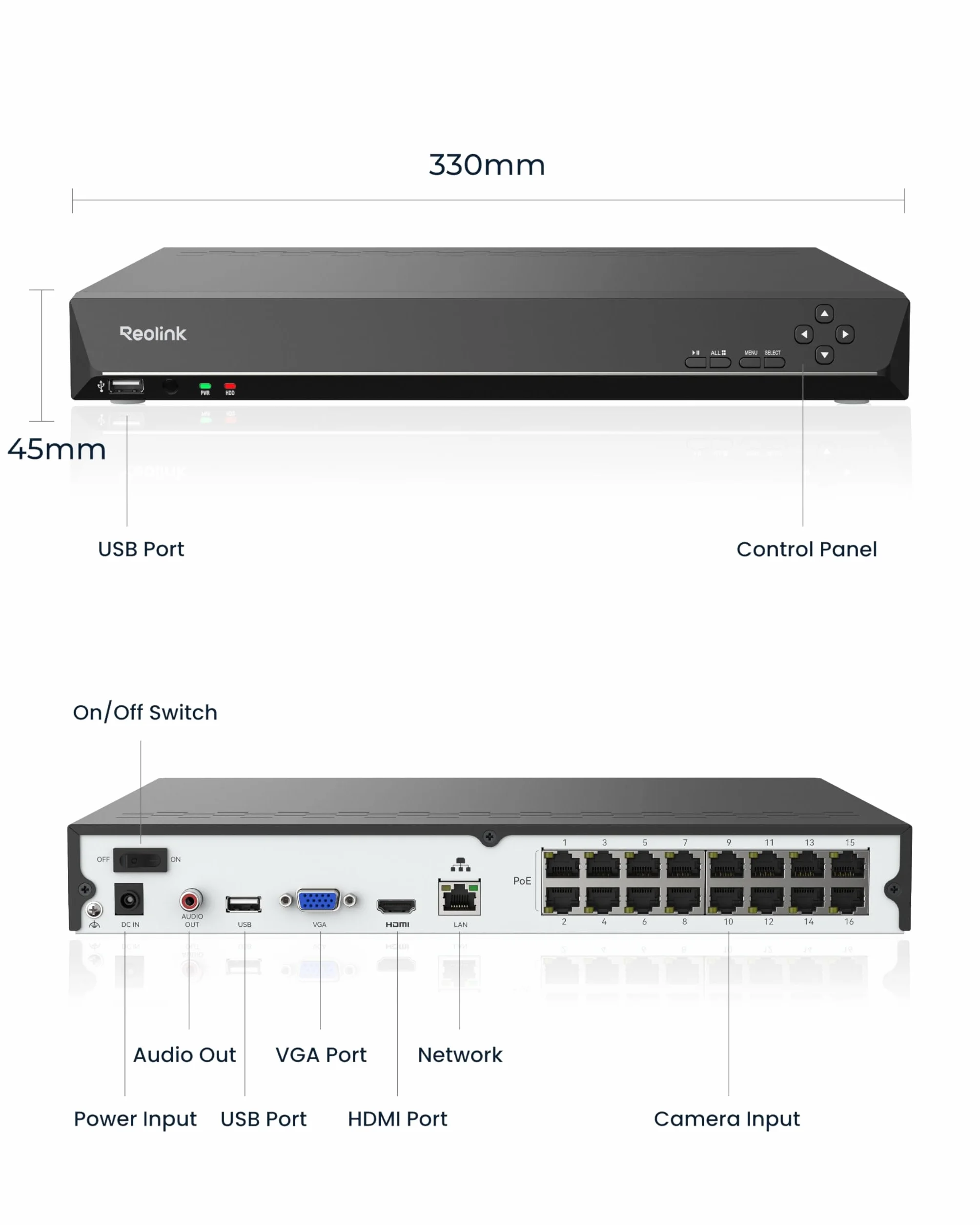 Reolink PoE NVR 16-kanałowy Rejestrator do Monitoringu CCTV Bez Dysku Twardego, Obsługa Kamer IP 5MP/4MP/1080P HD, Ciągłe Nagrywanie 24/7, RLN16-410