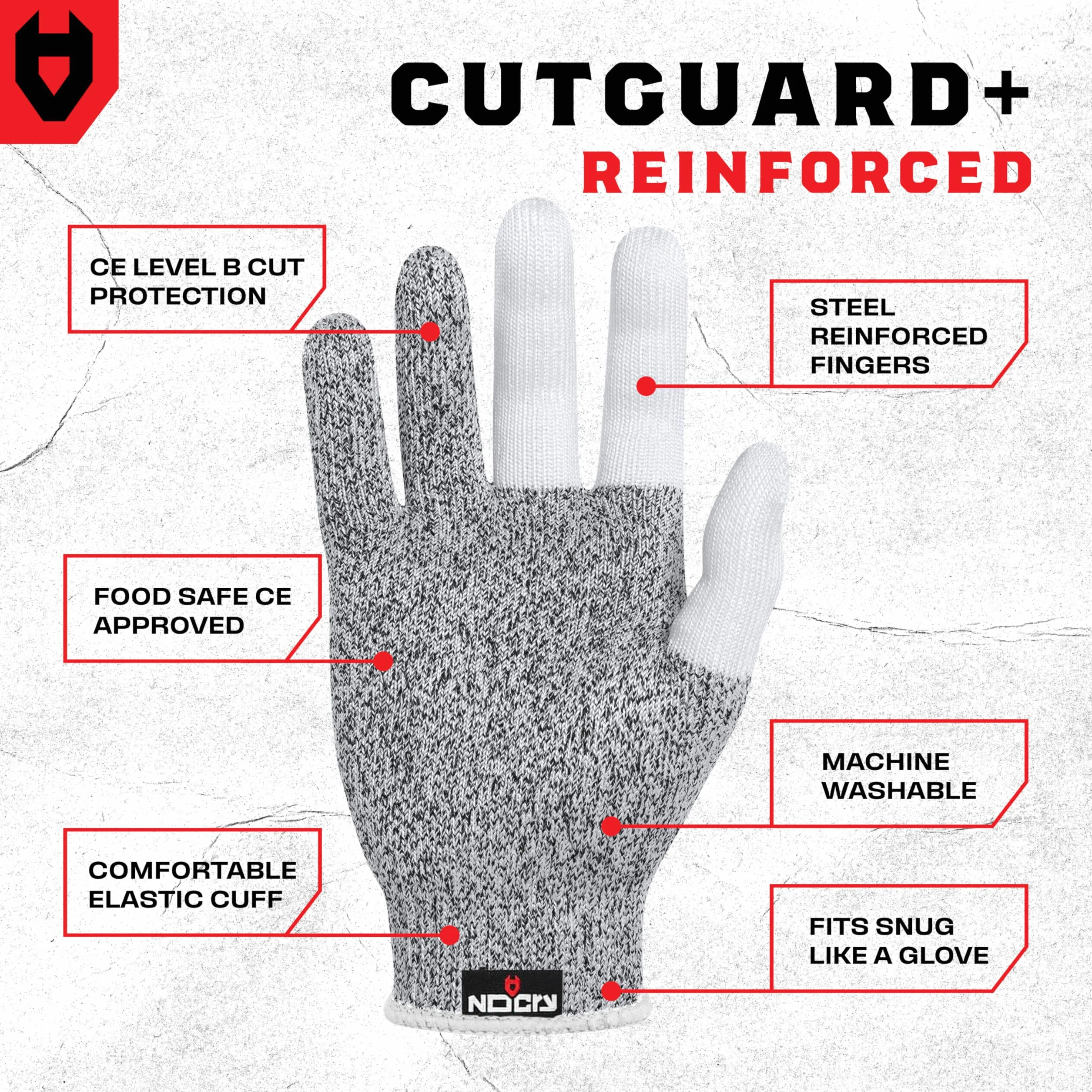 NoCry Cut Resistant Work Gloves for Women and Men, with Reinforced Fingers; Comfortable, 100% Food Grade Kitchen Cooking Hand Protection; Ambidextrous Safety Gear for Cutting; Level 5 Protection
