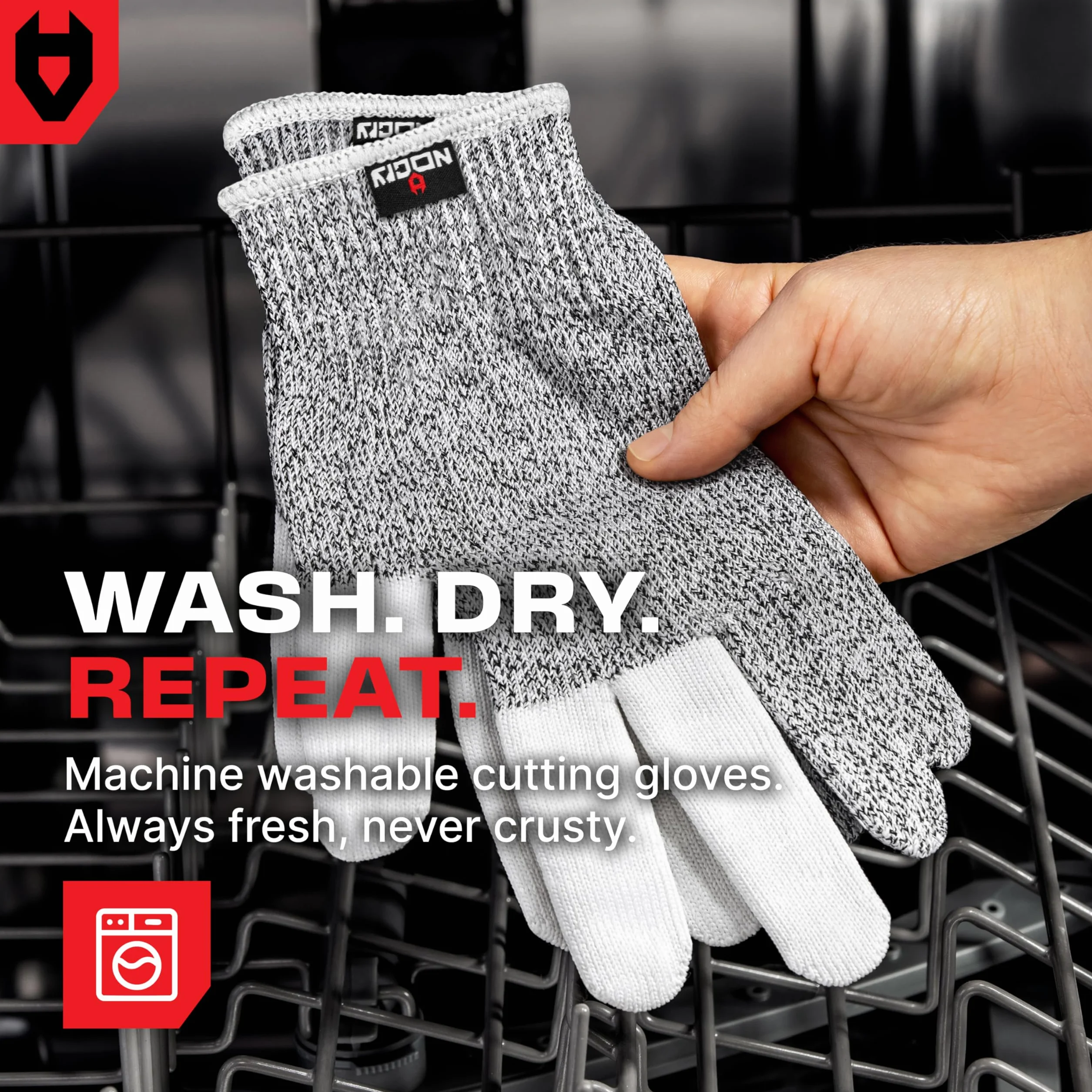 NoCry Cut Resistant Work Gloves for Women and Men, with Reinforced Fingers; Comfortable, 100% Food Grade Kitchen Cooking Hand Protection; Ambidextrous Safety Gear for Cutting; Level 5 Protection