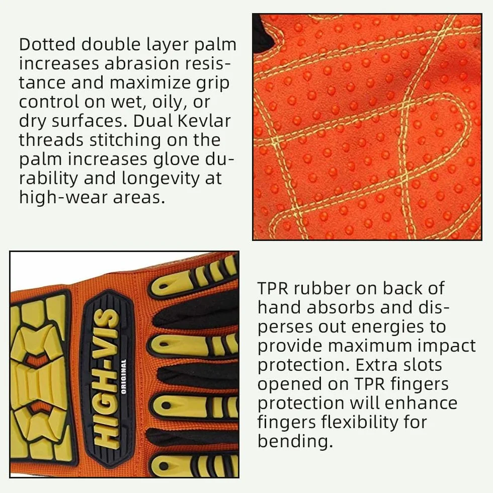 Seibertron High-Vis SDX2 Resistant Reducing Anti-Impact Mechanics Heavy Duty Safety Rescue Gloves CE EN388 4232 XS z 1 czarnym klipsem na rękawiczki