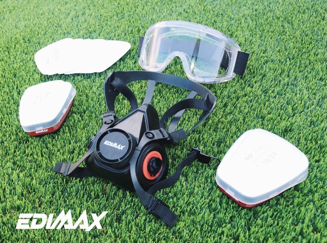 EDIMAX, Maska gazowa, maska malarska, z okularami + 8 filtrów wymiennych, maska do oddychania, wielokrotnego użytku, pyłoszczelna, dymiąca, ochrona i bezpieczeństwo, czarny, 1 unité (Lot de 1)