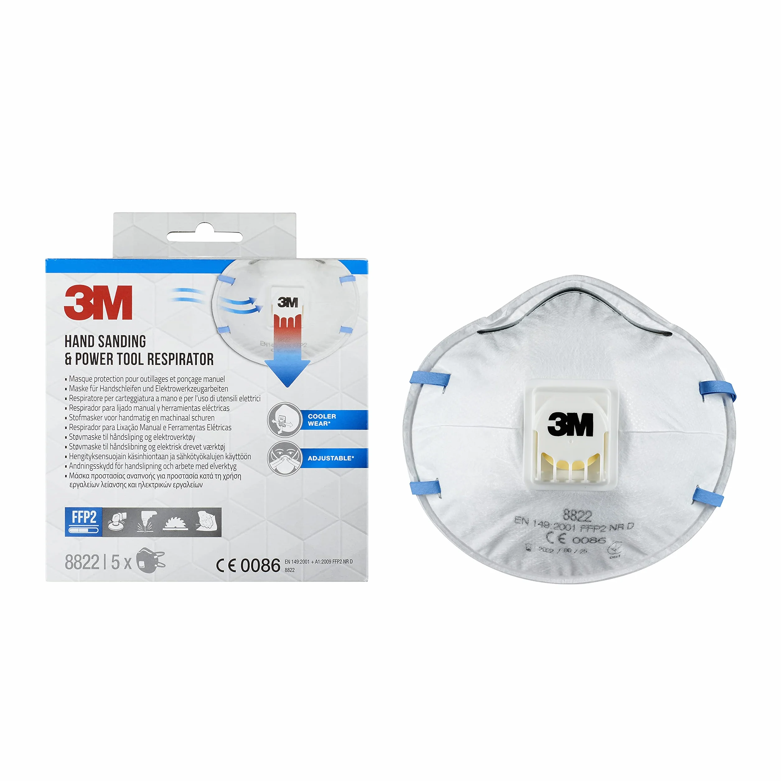 3M 8822PRO5 FFP2 maski oddechowe, zestaw 5 sztuk, do ręcznego szlifowania, elektronarzędzi
