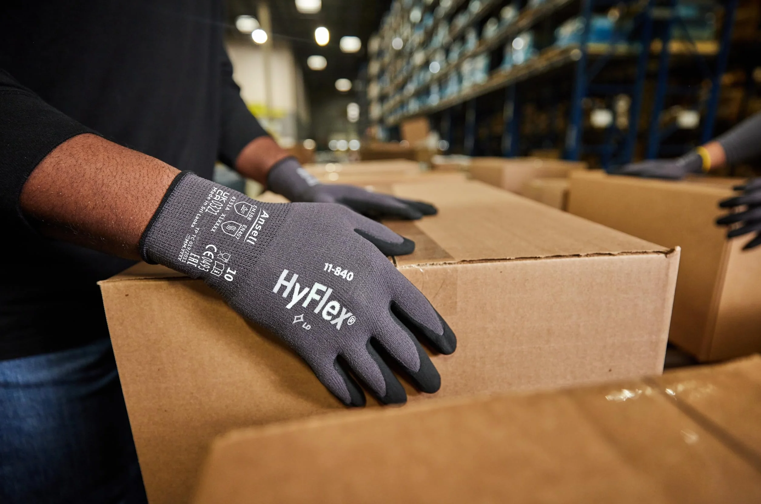Ansell HyFlex 11-840R, Rękawice robocze, Uniwersalne, Odporne na ścieranie, Rękawice przemysłowe i mechaniczne, rozmiar Szare, Czarne, rozmiar XL (5 pary)