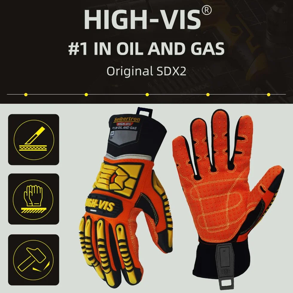 Seibertron High-Vis SDX2 Resistant Reducing Anti-Impact Mechanics Heavy Duty Safety Rescue Gloves CE EN388 4232 XS z 1 czarnym klipsem na rękawiczki
