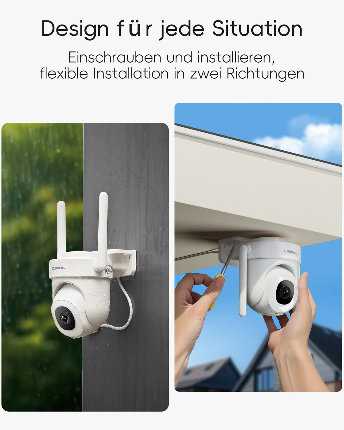 ZUMIMALL kamera do monitoringu zewnętrznego 3MP, 355°/90° obrotowa kamera nadzoru na zewnątrz, 2,4 GHz/5 GHz dual-band, noktowizor, rozpoznawanie AI, czujnik ruchu PIR, rozpoznawanie osób/aut