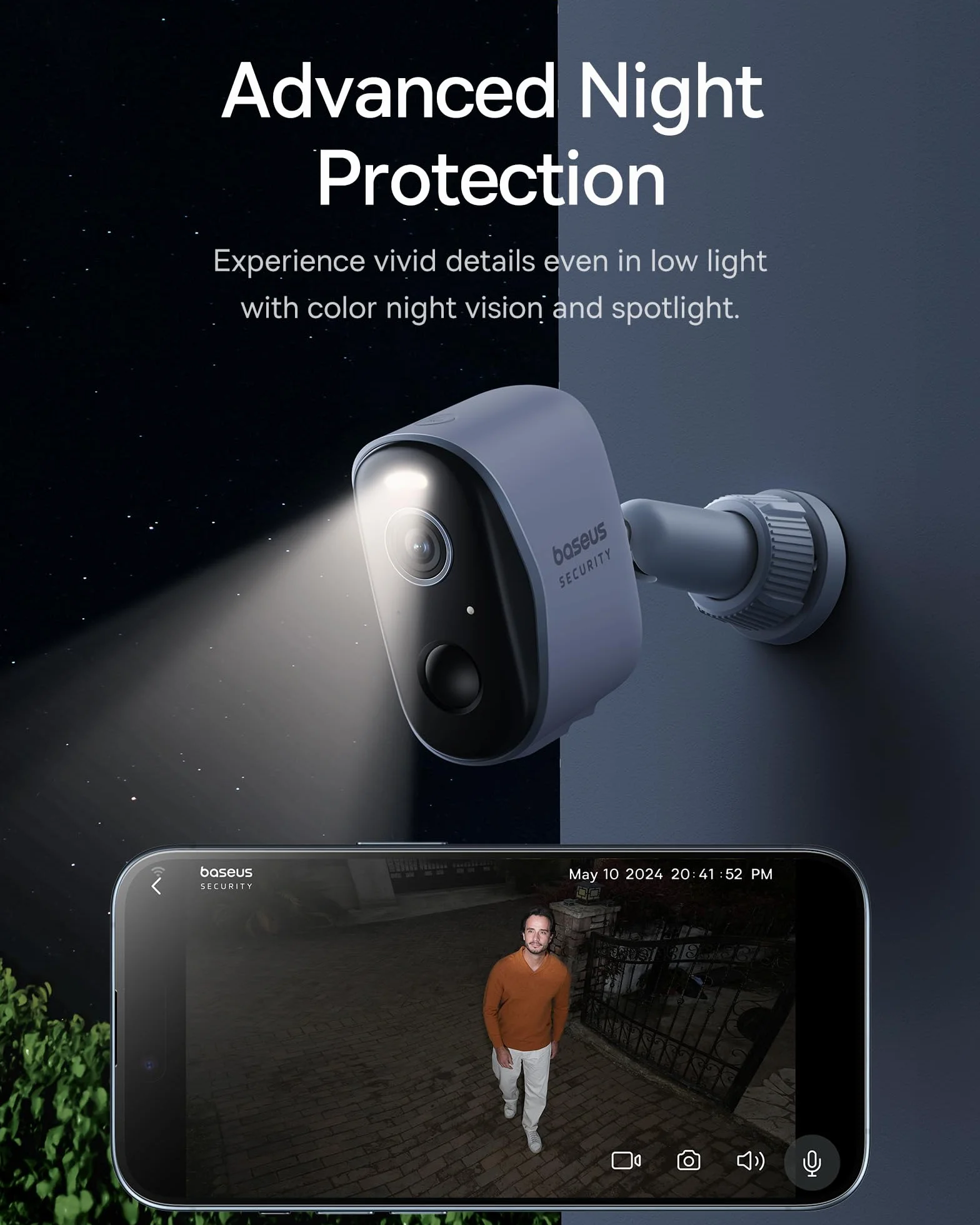 Baseus Security Bezprzewodowa zewnętrzna kamera nadzorująca WiFi, HD 2K, 145 stopni, żywotność baterii 210j, IP67, noktowizor, zewnętrzna kamera wykrywająca człowieka, lokalne przechowywanie - zestaw