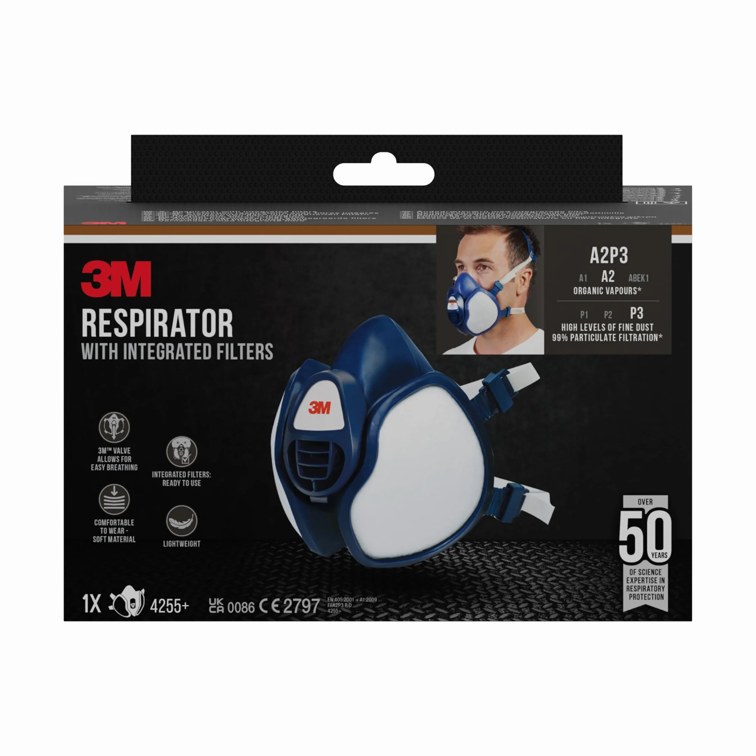 3M Respirator z wbudowanymi filtrami 4255+, Pary organiczne A2P3