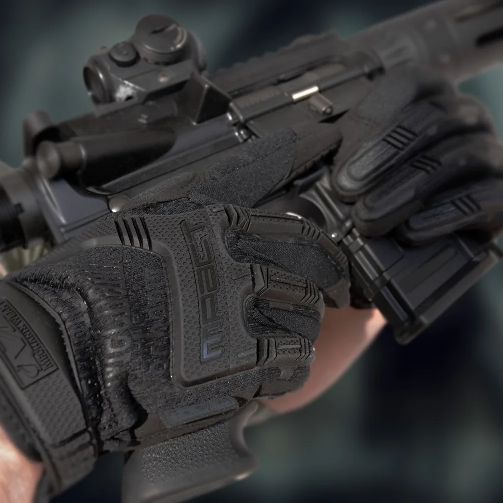 Mechanix WEAR M-PACT Tactical rękawice taktyczne, optymalna ochrona, oddychające, najlepsze dopasowanie + karabińczyk Gear, czarna okładka, Coyote, Multicam, Wolf Grey, rozmiar: S/M/L/XL.