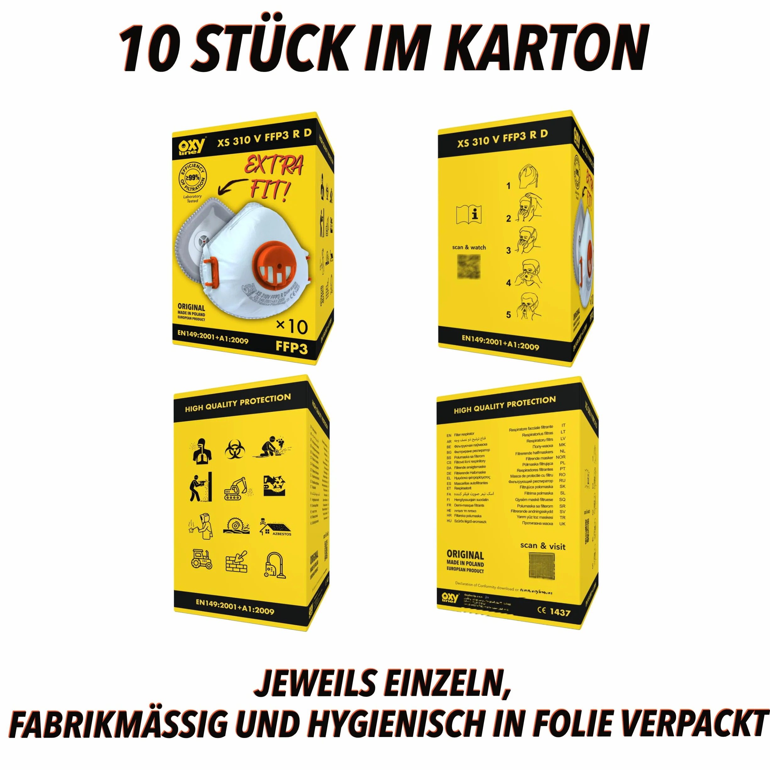 XS 310 V FFP3 R D Półmaska przeciwpyłowa wielokrotnego użytku z zaworem, EXTRA FIT 10 szt.