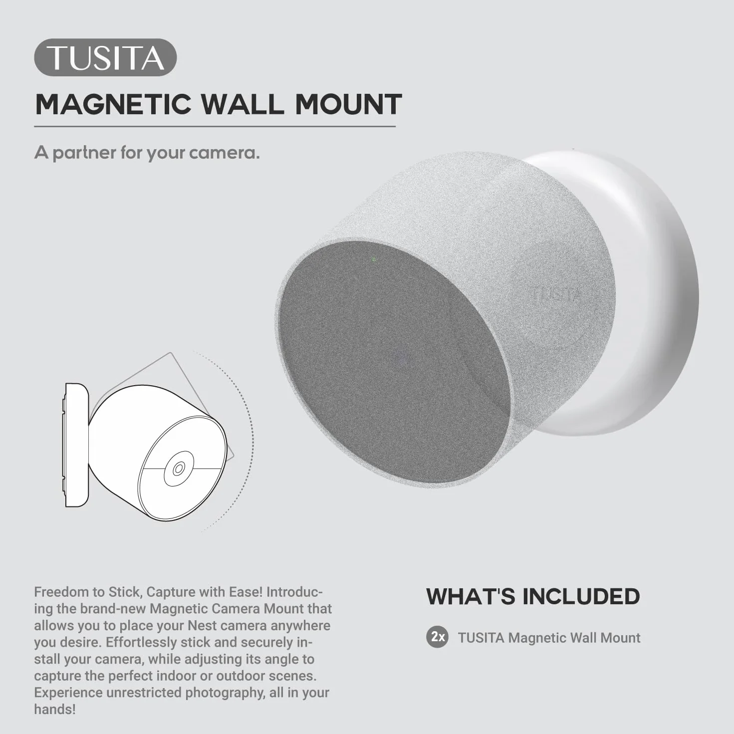 TUSITA Magnetyczny Uchwyt Ścienny Kompatybilny z Google Nest Cam Zewnątrz lub Wewnątrz 2nd Generacji Kamerą, 2-PACK