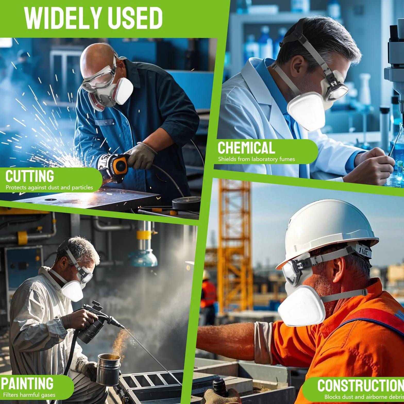 Maska gazowa z okularami ochronnymi i filtrem, maska respiratora wielokrotnego użytku, przeciwpyłowa do szlifowania, prac budowlanych, malowania natryskowego, chemii, cięcia, polerowania