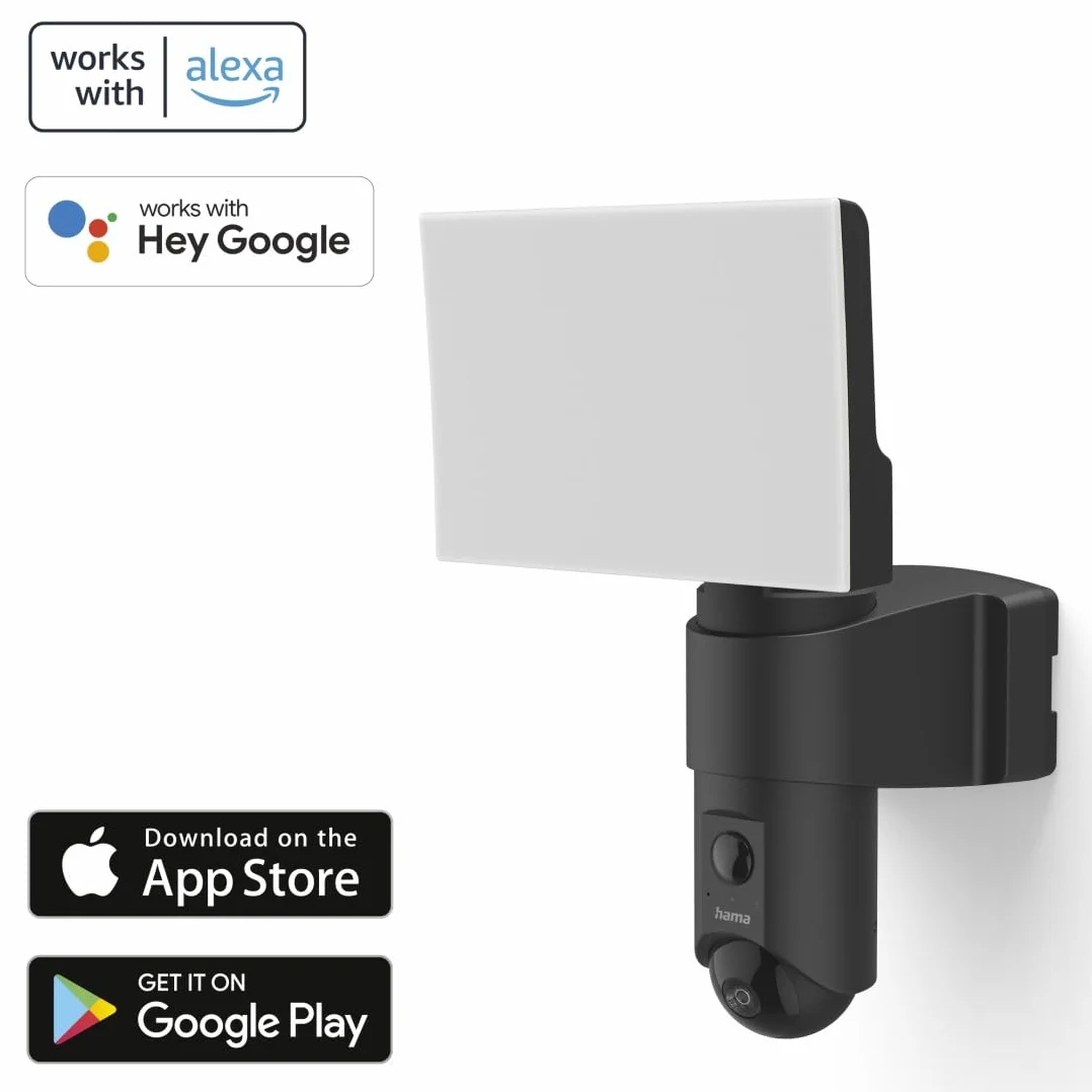 Hama kamera zewnętrzna WiFi (monitoring, reflektor, czujnik ruchu, noktowizor, Full HD 1080p, IP54, na kartę pamięci, WLAN) czarna