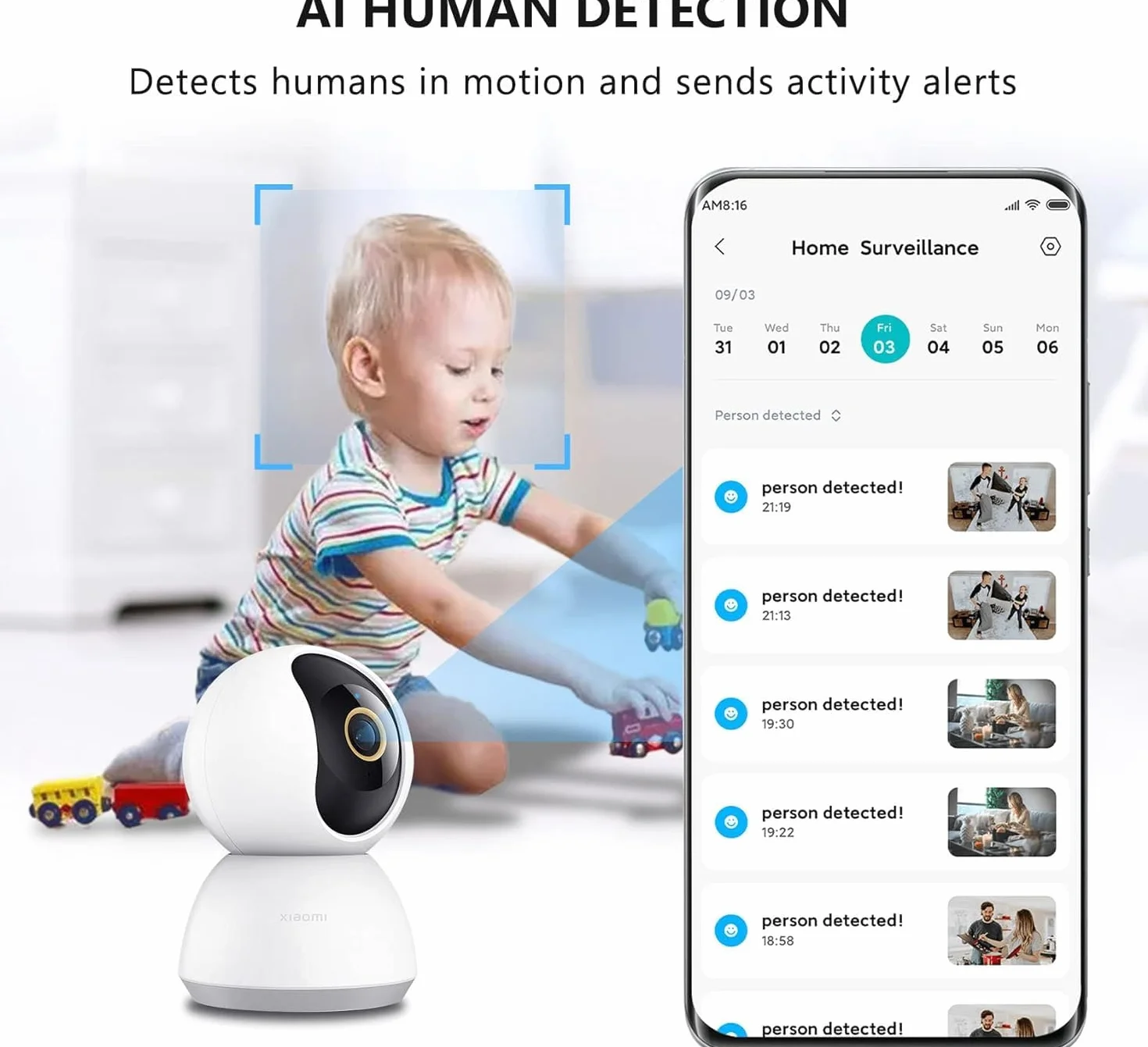 Xiaomi Smart Camera C300 | Kamera wewnętrzna z WiFi 360°, bezprzewodowa kamera bezpieczeństwa z rozdzielczością 2K, kamera wewnętrzna z wykrywaniem ruchu i noktowizorem