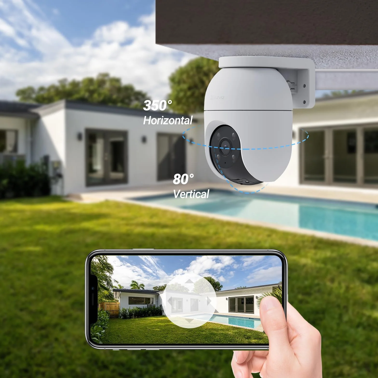 EZVIZ C8c 2MP Zewnętrzna kamera nadzorująca WiFi 360° z funkcją automatycznego śledzenia zoomu, wykrywanie kształtu człowieka, kolorowy noktowizor, dwukierunkowy dźwięk, wodoodporny IP65, aktywna