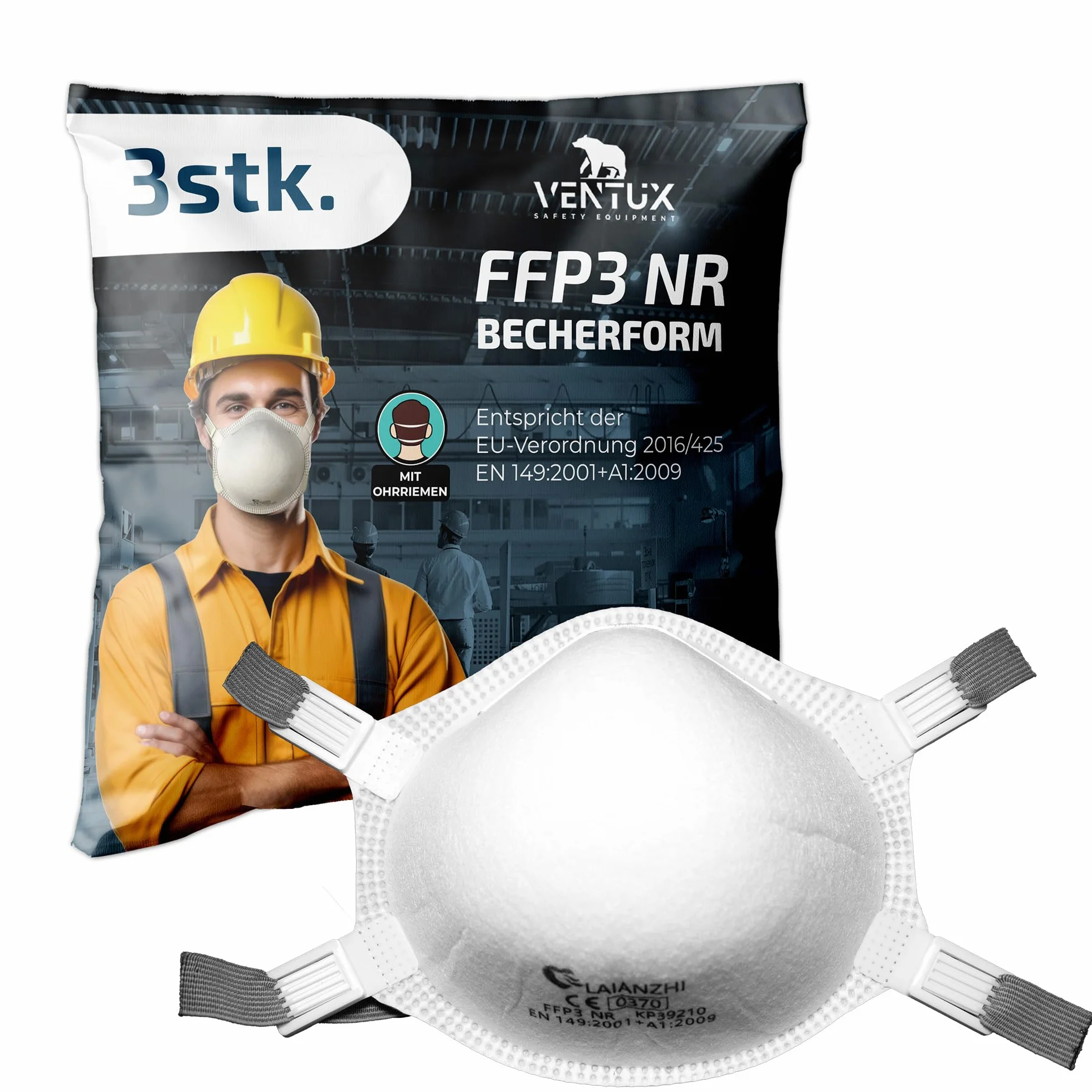 Maska FFP3 6 szt. | Wysoka ochrona >99% | CE0370 || 4 regulowane gumki
